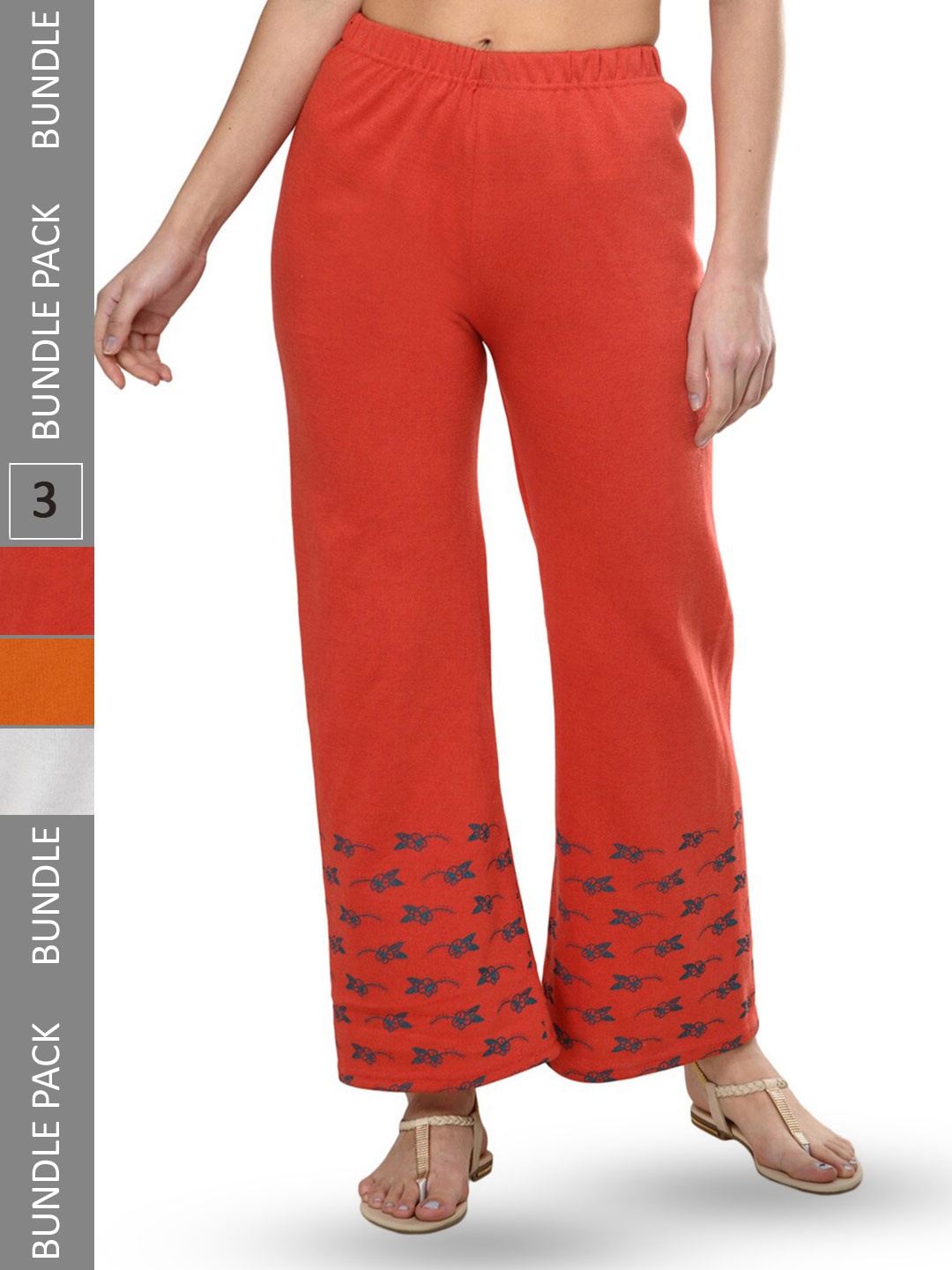 

IndiWeaves Pack Of 3 Printed Mid-Rise Straight Fit Palazzos, Orange