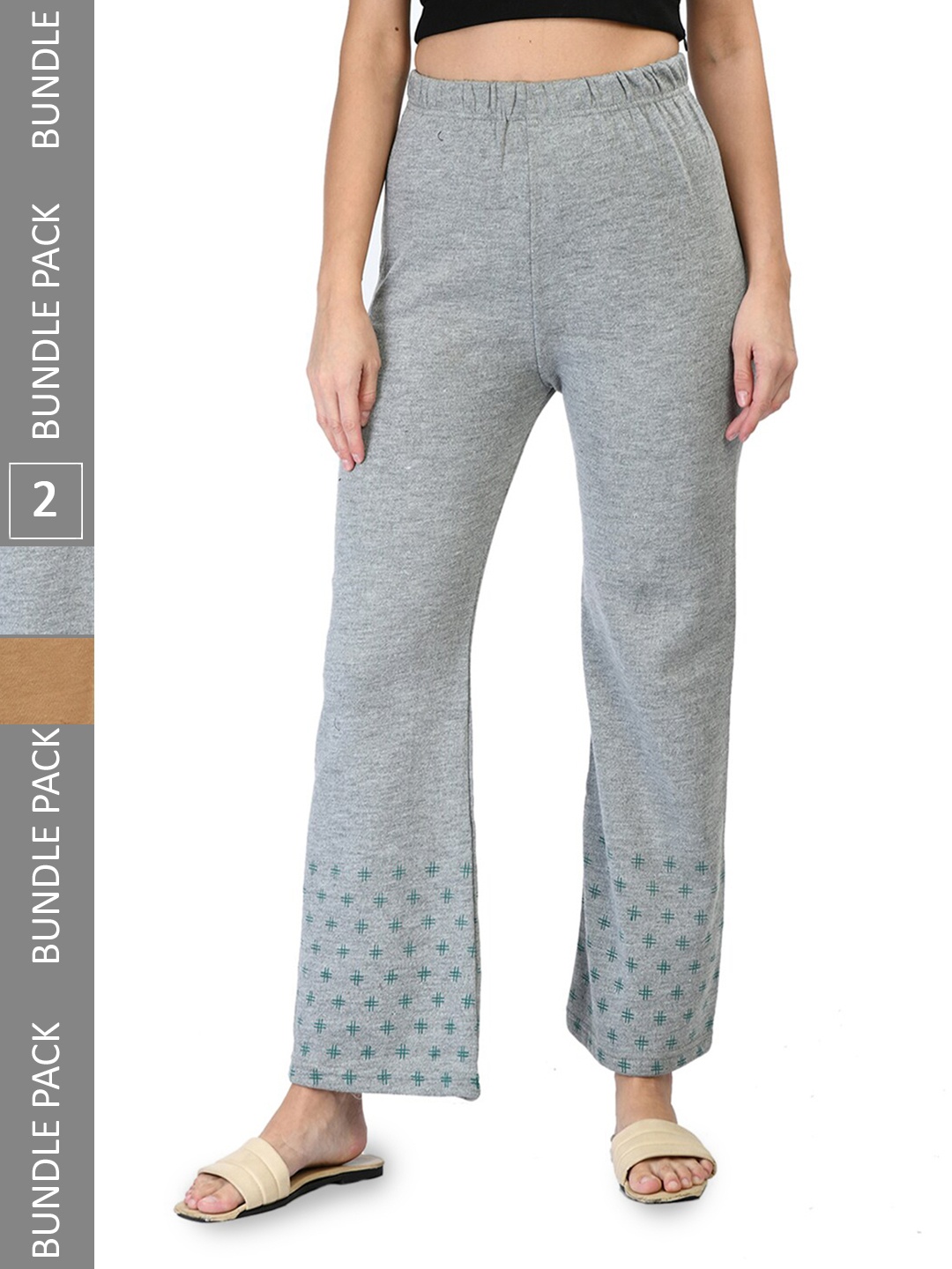 

IndiWeaves Pack Of 2 Geometric Printed Acrylic Straight Fit Palazzos, Grey