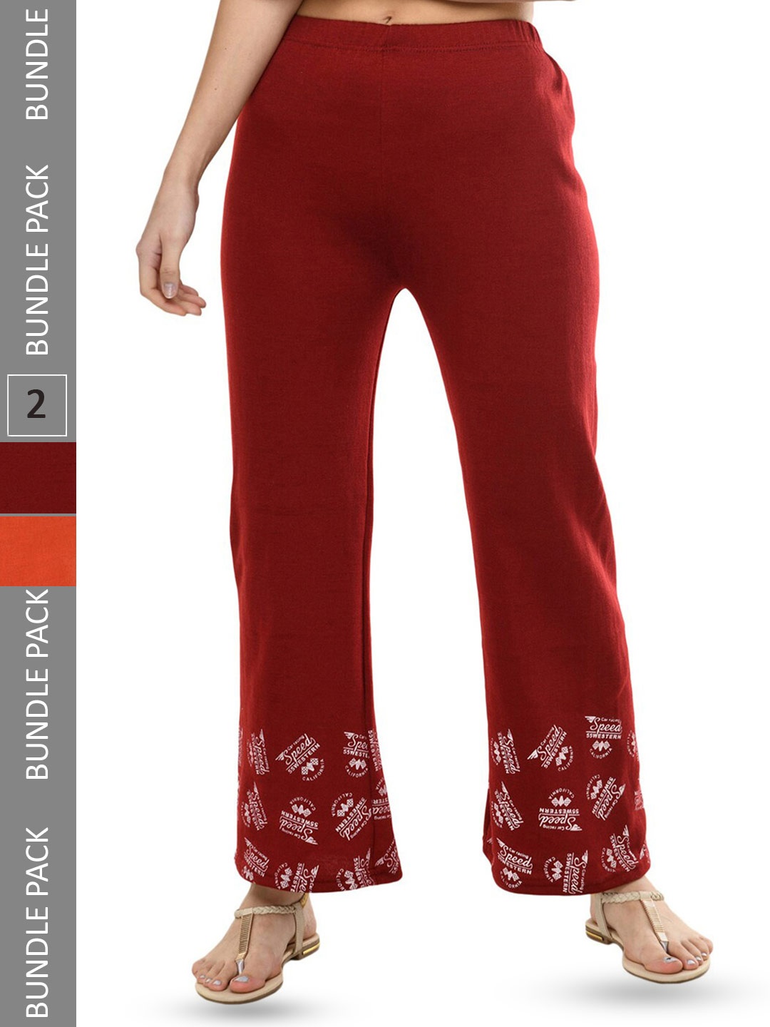 

IndiWeaves Pack Of 2 Printed Straight Fit Palazzos, Maroon