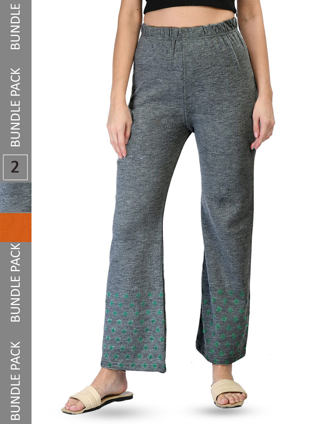 

IndiWeaves Pack Of 2 Hem Design Knitted Wool Palazzos, Grey