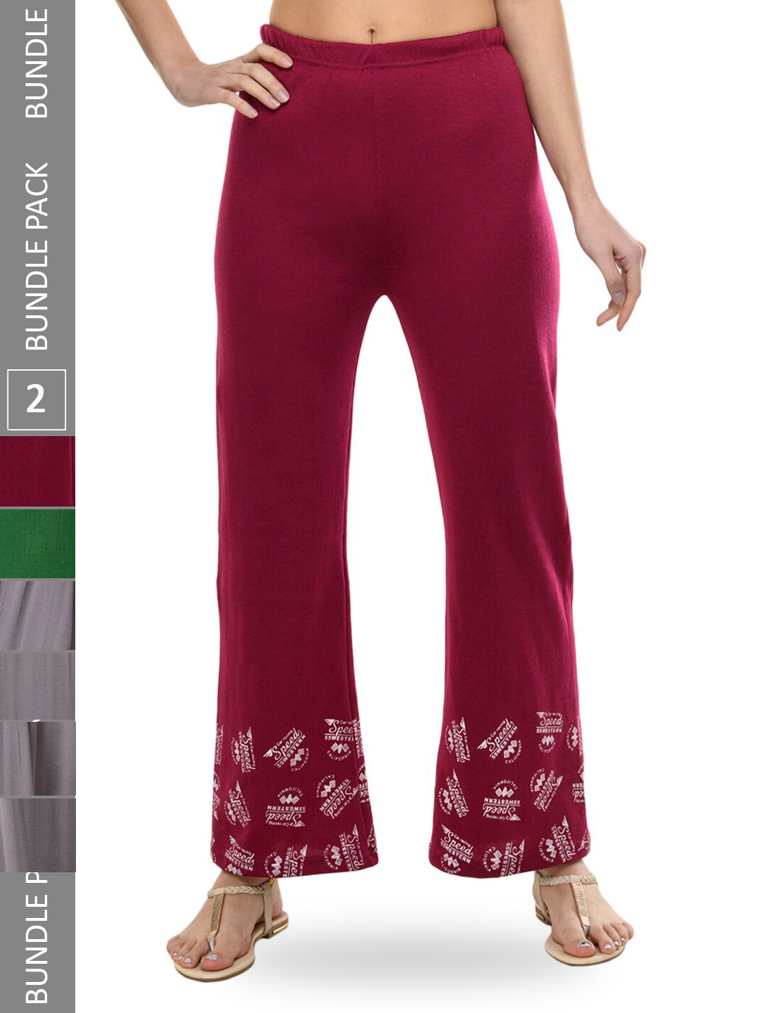 

IndiWeaves Pack Of 2 Abstract Printed Acrylic Straight Fit Palazzos, Maroon
