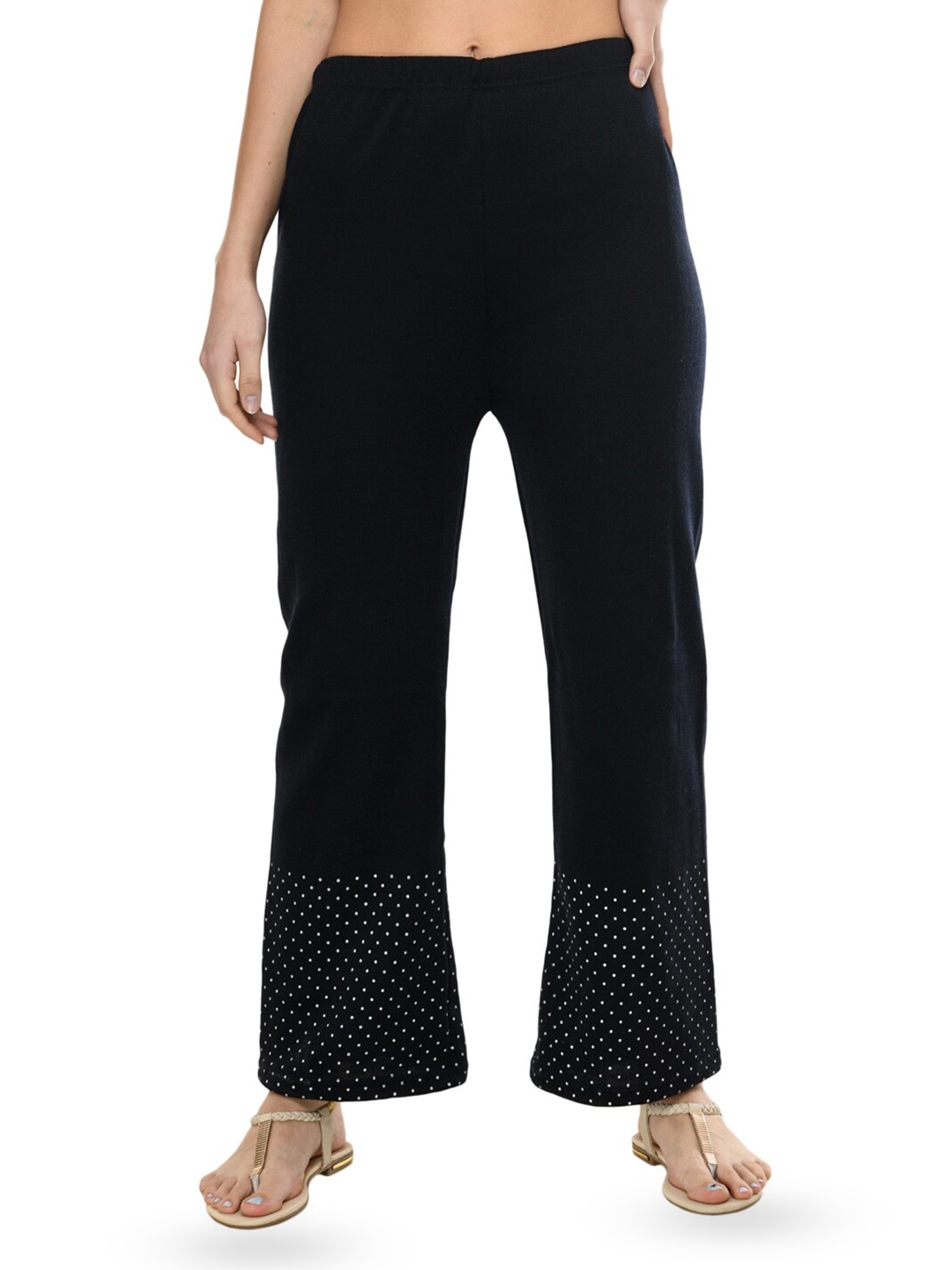 

IndiWeaves Polka Dot Hem Design Knitted Wool Palazzos, Navy blue