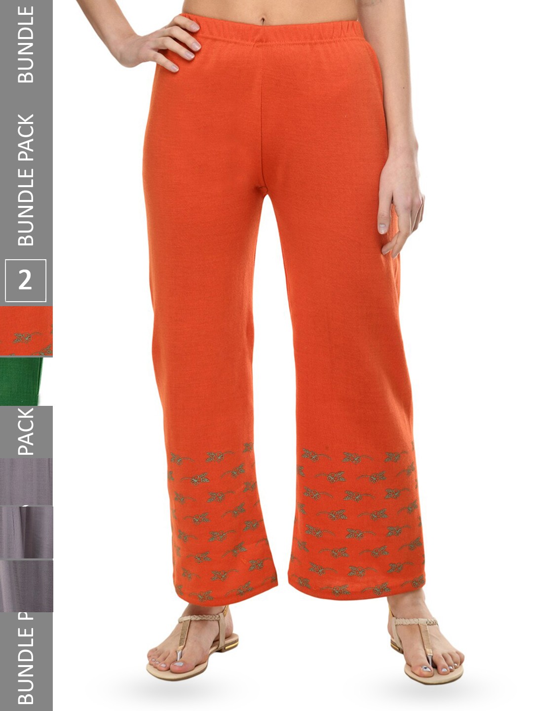 

IndiWeaves Pack Of 2 Abstract Printed Mid-Rise Straight Fit Palazzos, Orange