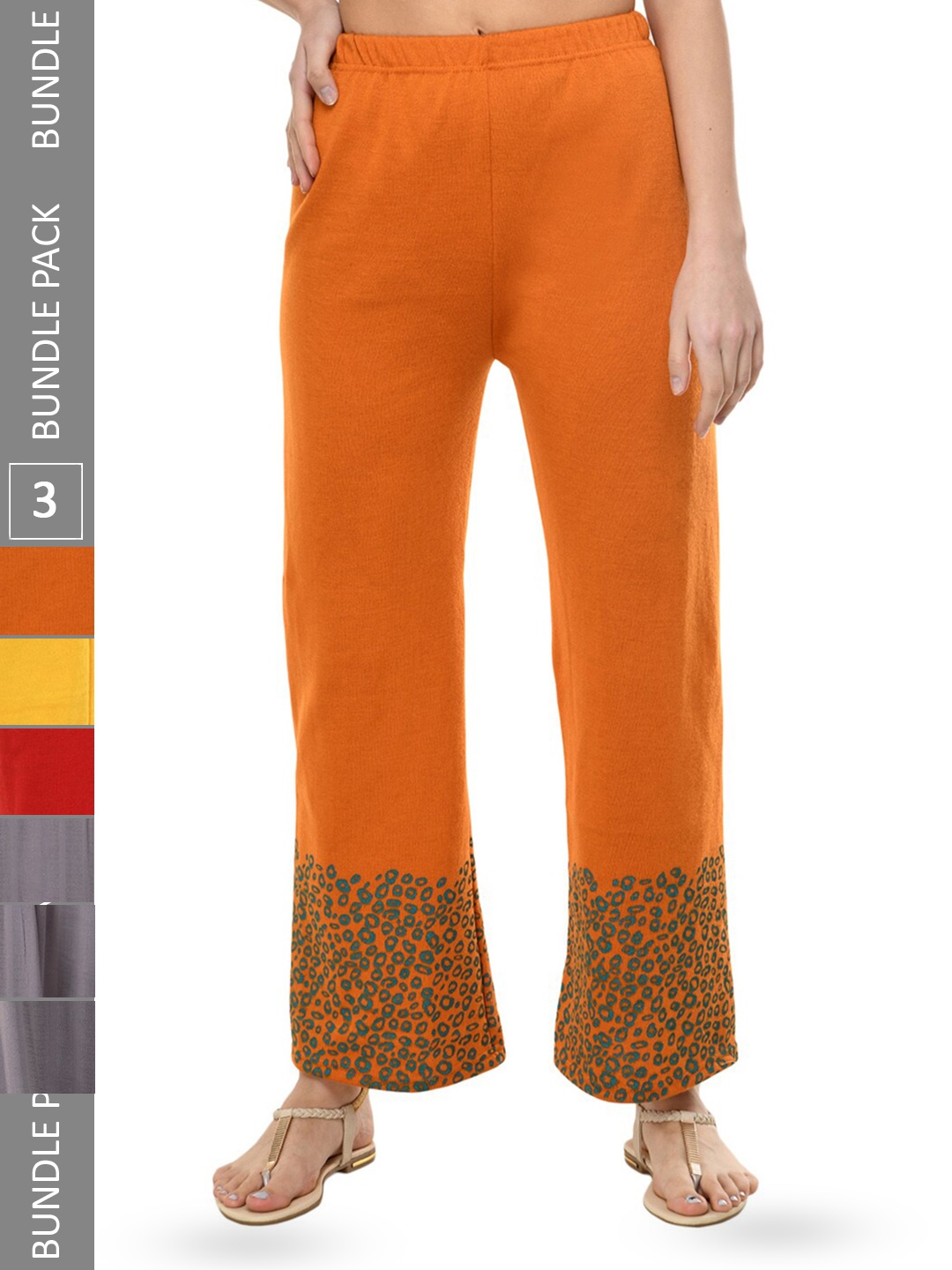 

IndiWeaves Pack Of 3 Printed Straight Fit Palazzos, Orange