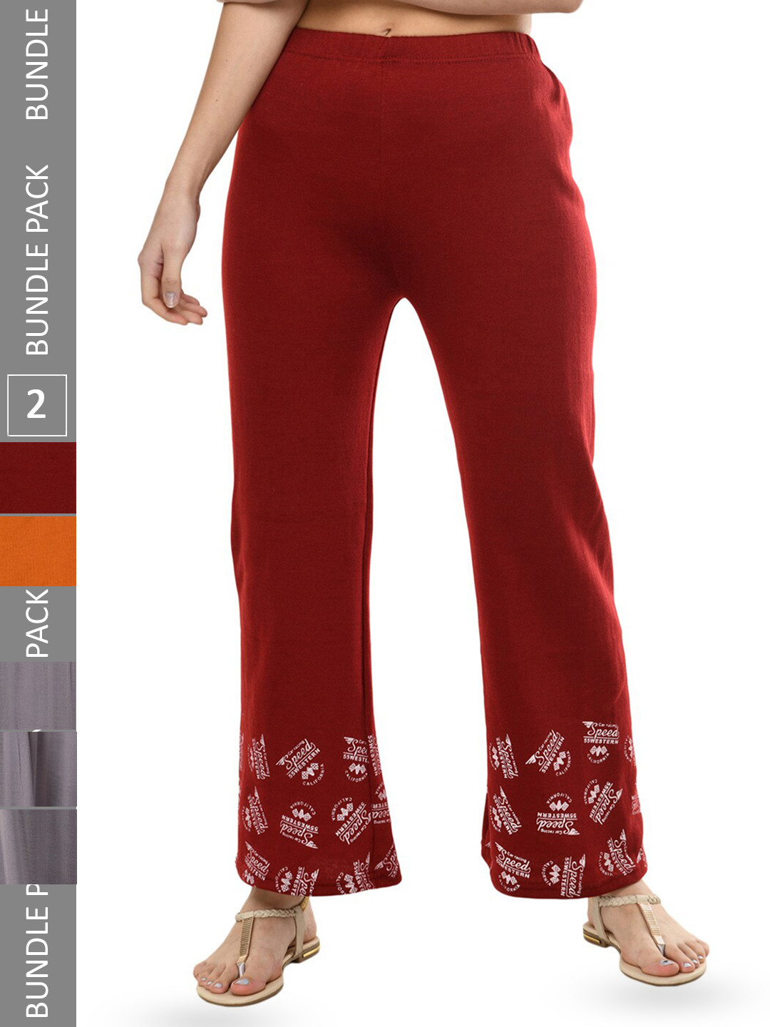 

IndiWeaves Pack Of 2 Printed Straight Fit Palazzos, Maroon