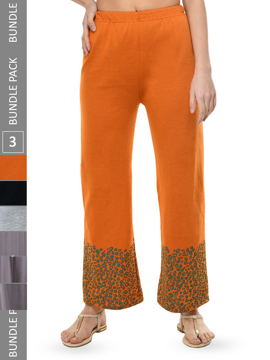 

IndiWeaves Pack Of 3 Printed Straight Fit Palazzos, Orange