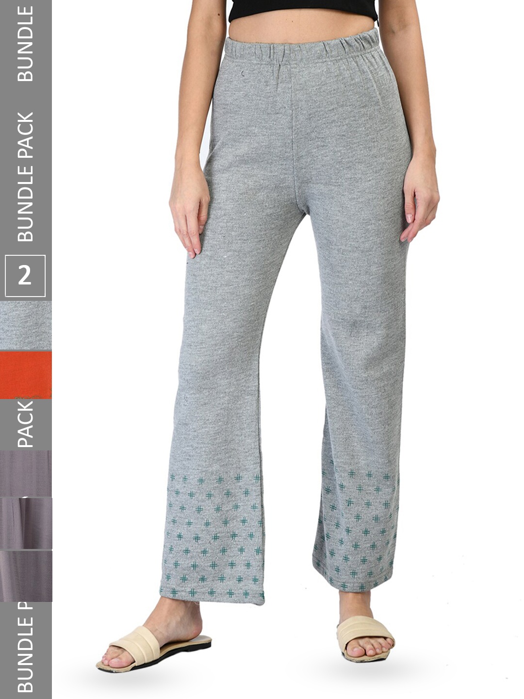 

IndiWeaves Pack of 2 Printed Straight Fit Palazzos, Grey