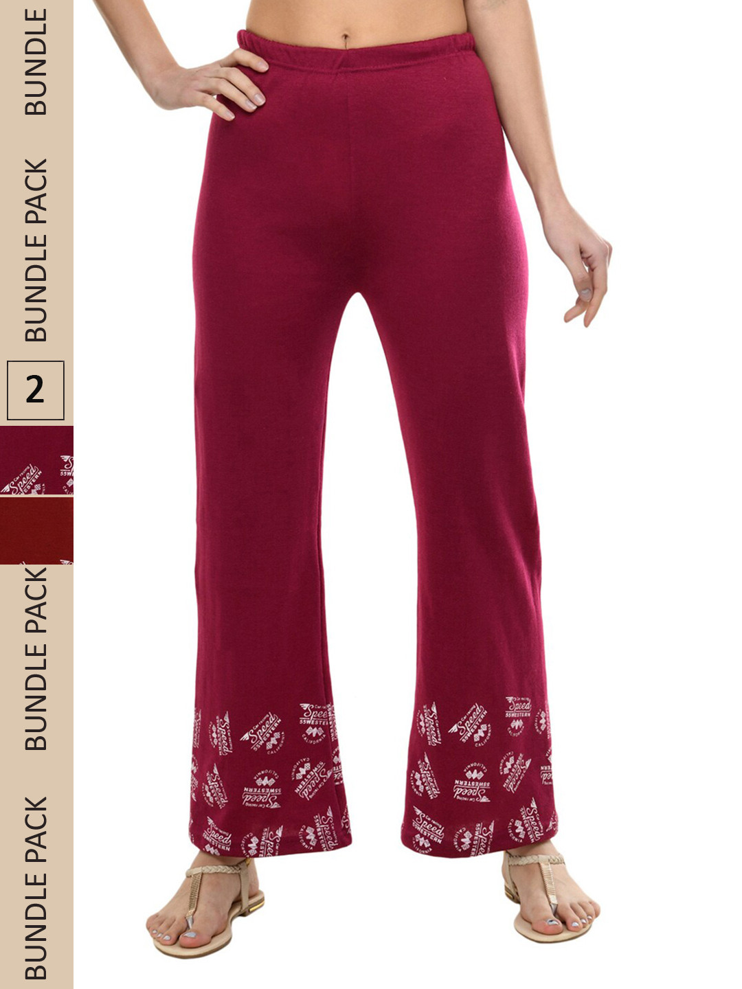 

IndiWeaves Pack Of 3 Hem Design Straight Fit Knitted Palazzo, Red