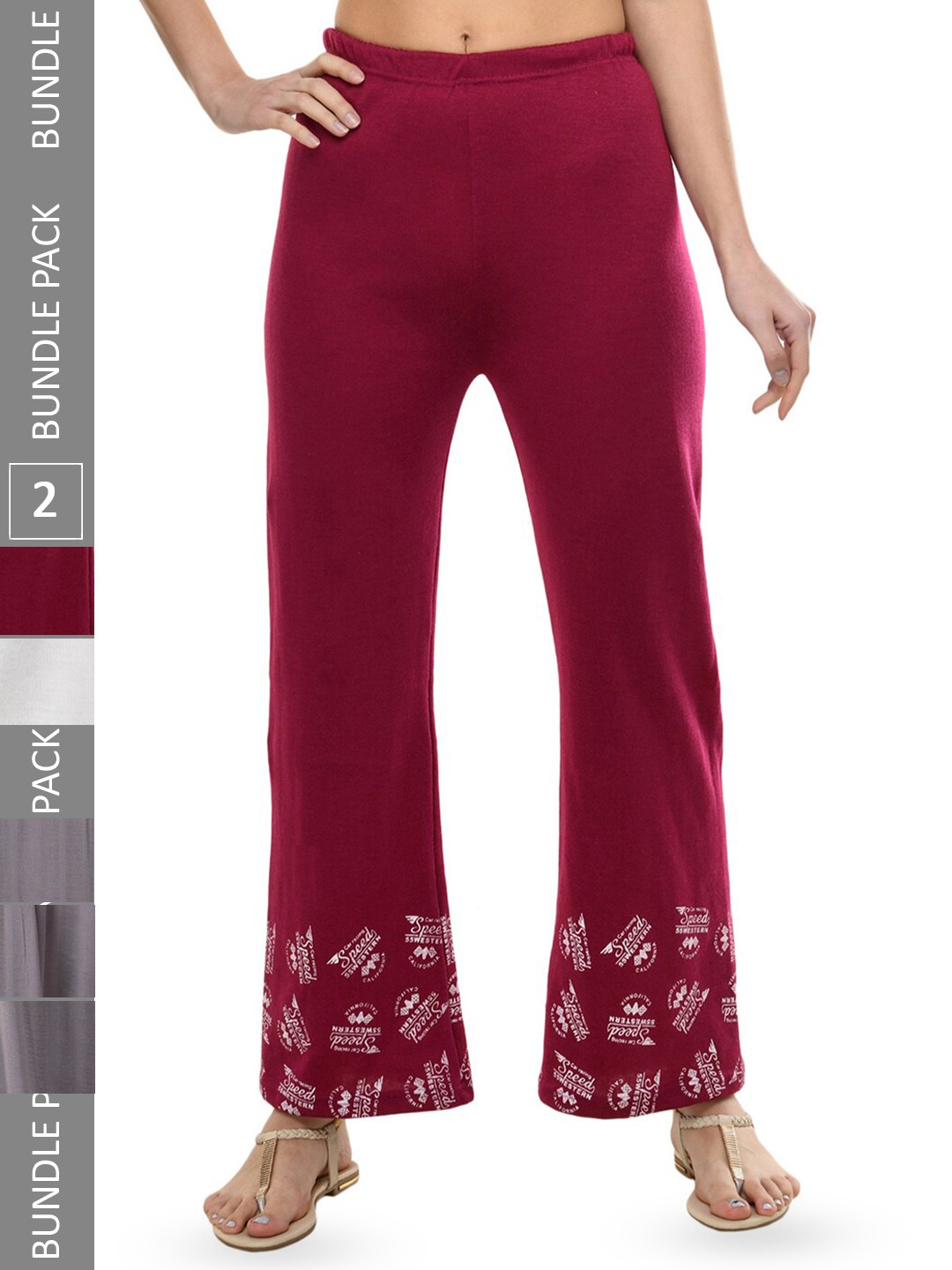 

IndiWeaves Pack Of 2 Printed Straight Fit Palazzos, Maroon