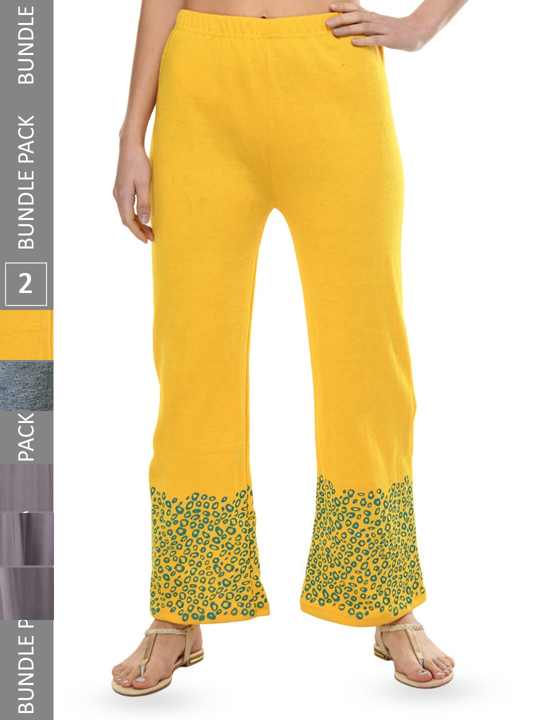 

IndiWeaves Pack Of 2 Printed Straight Fit Palazzos, Yellow