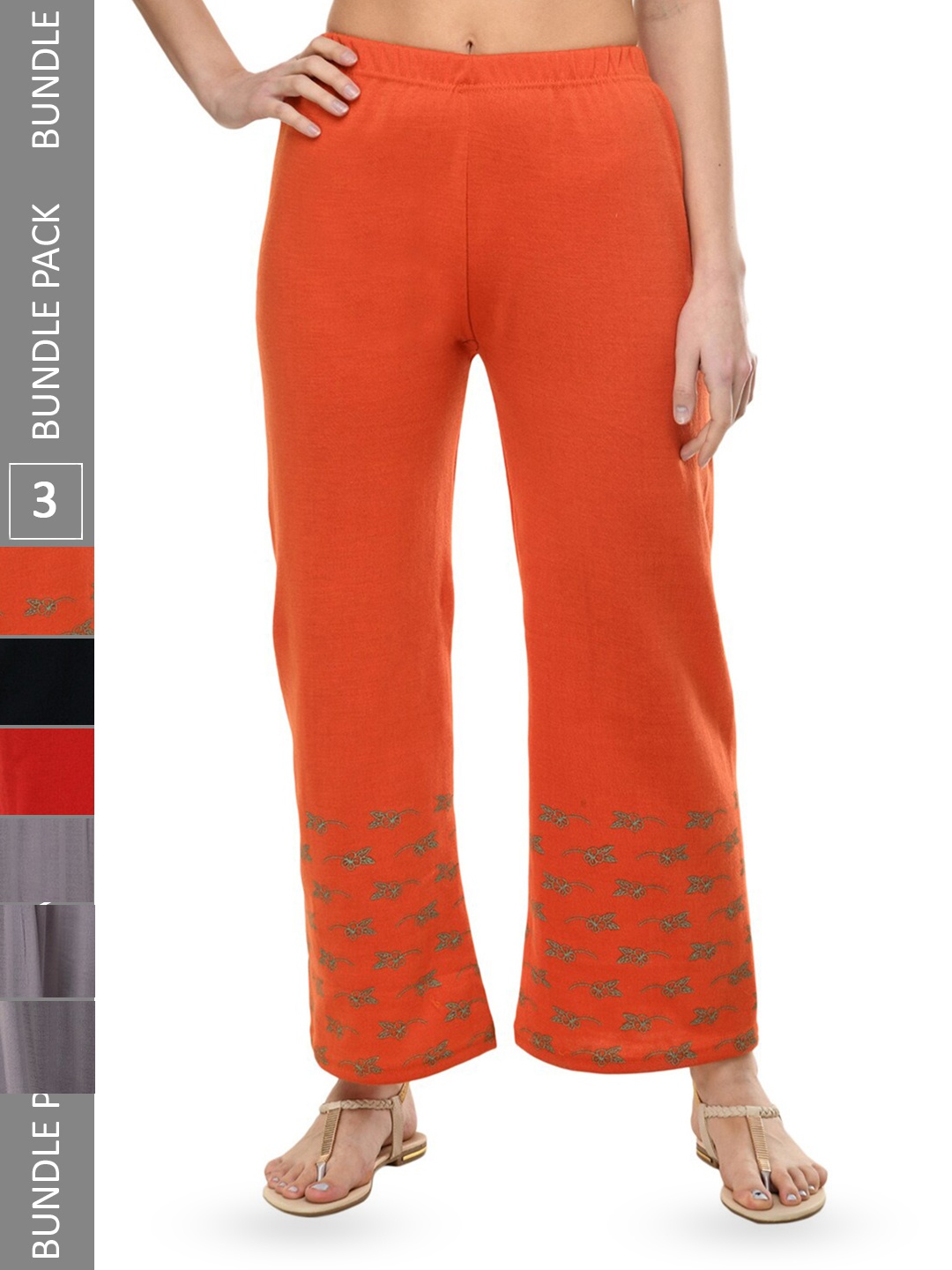 

IndiWeaves Pack Of 3 Printed Mid-Rise Straight Fit Palazzos, Orange