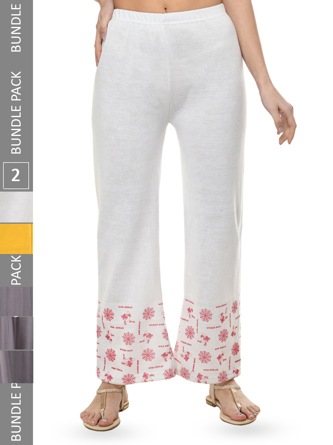 

IndiWeaves Pack Of 2 Printed Mid-Rise Palazzos, White