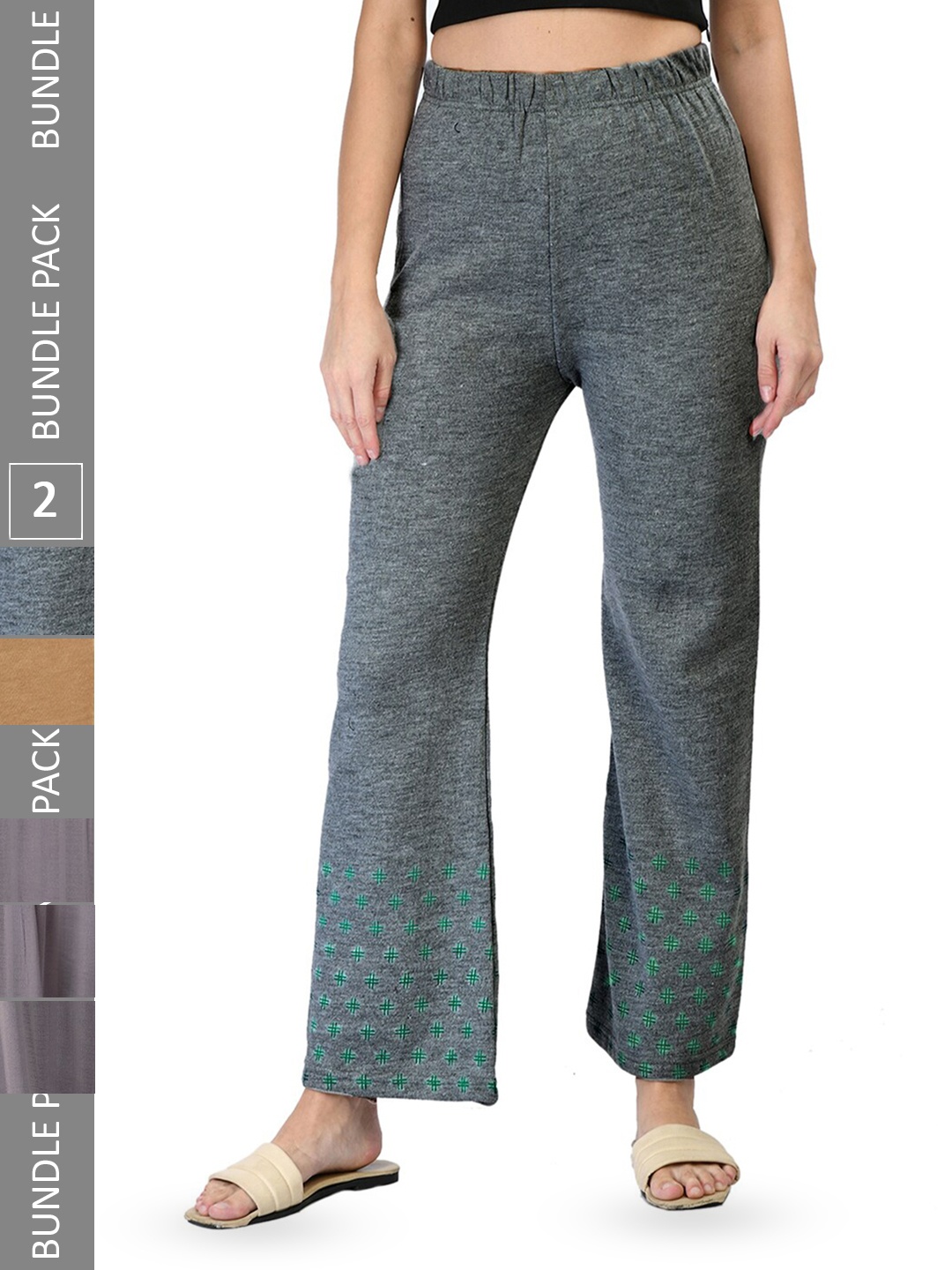 

IndiWeaves Pack Of 2 Straight Fit Palazzos, Grey