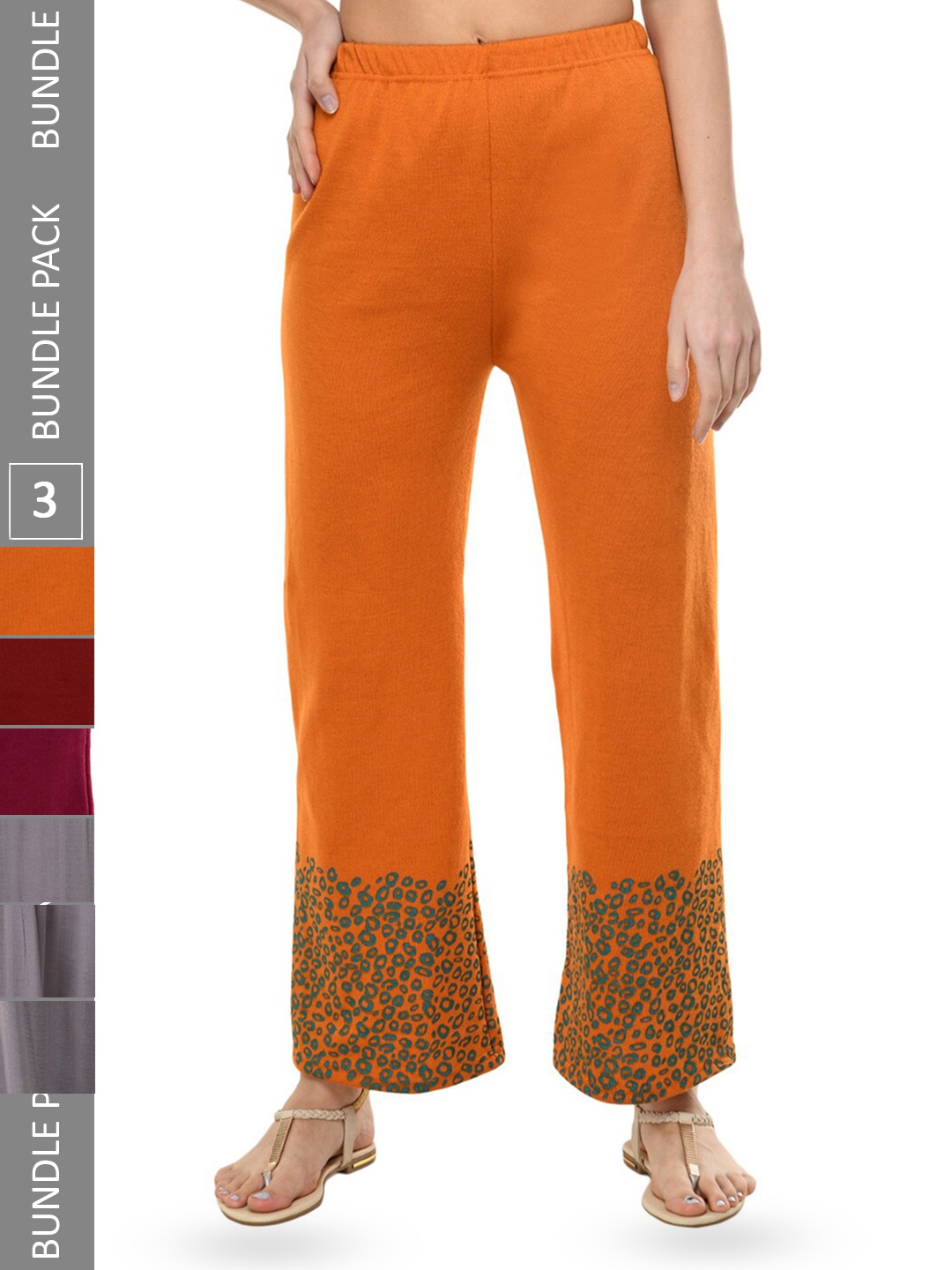 

IndiWeaves Pack Of 3 Abstract Hem Design Mid-Rise Straight-Fit Palazzos, Orange