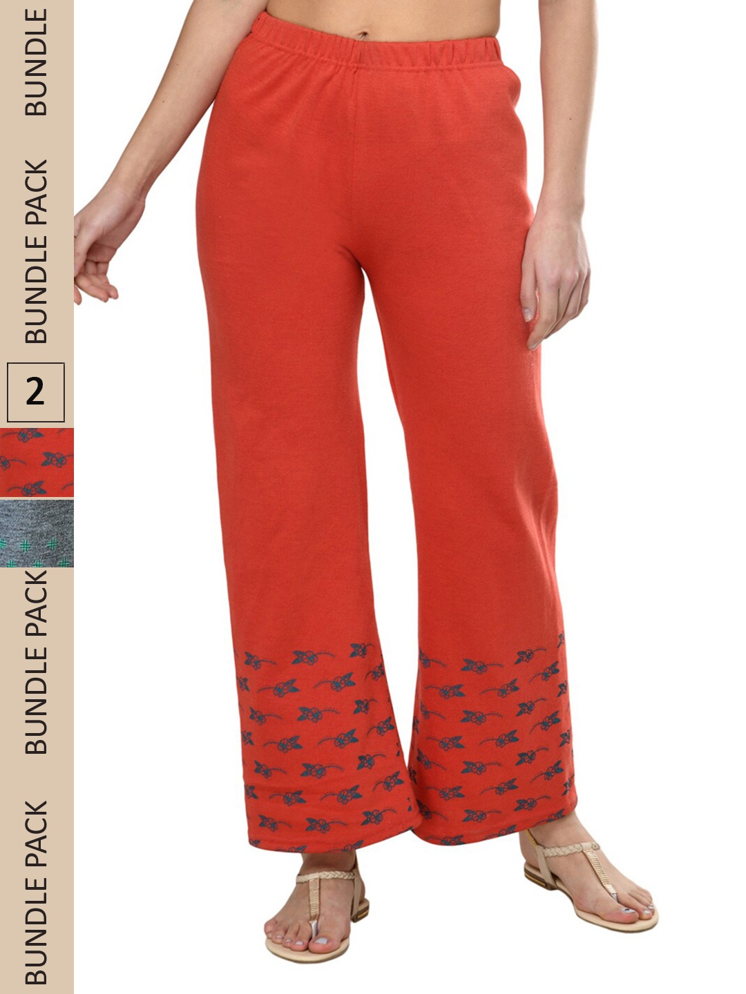 

IndiWeaves Pack Of 2 Straight Fit Palazzos, Grey