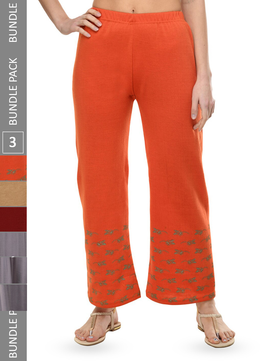 

IndiWeaves Pack Of 3 Printed Mid-Rise Straight Fit Palazzos, Orange