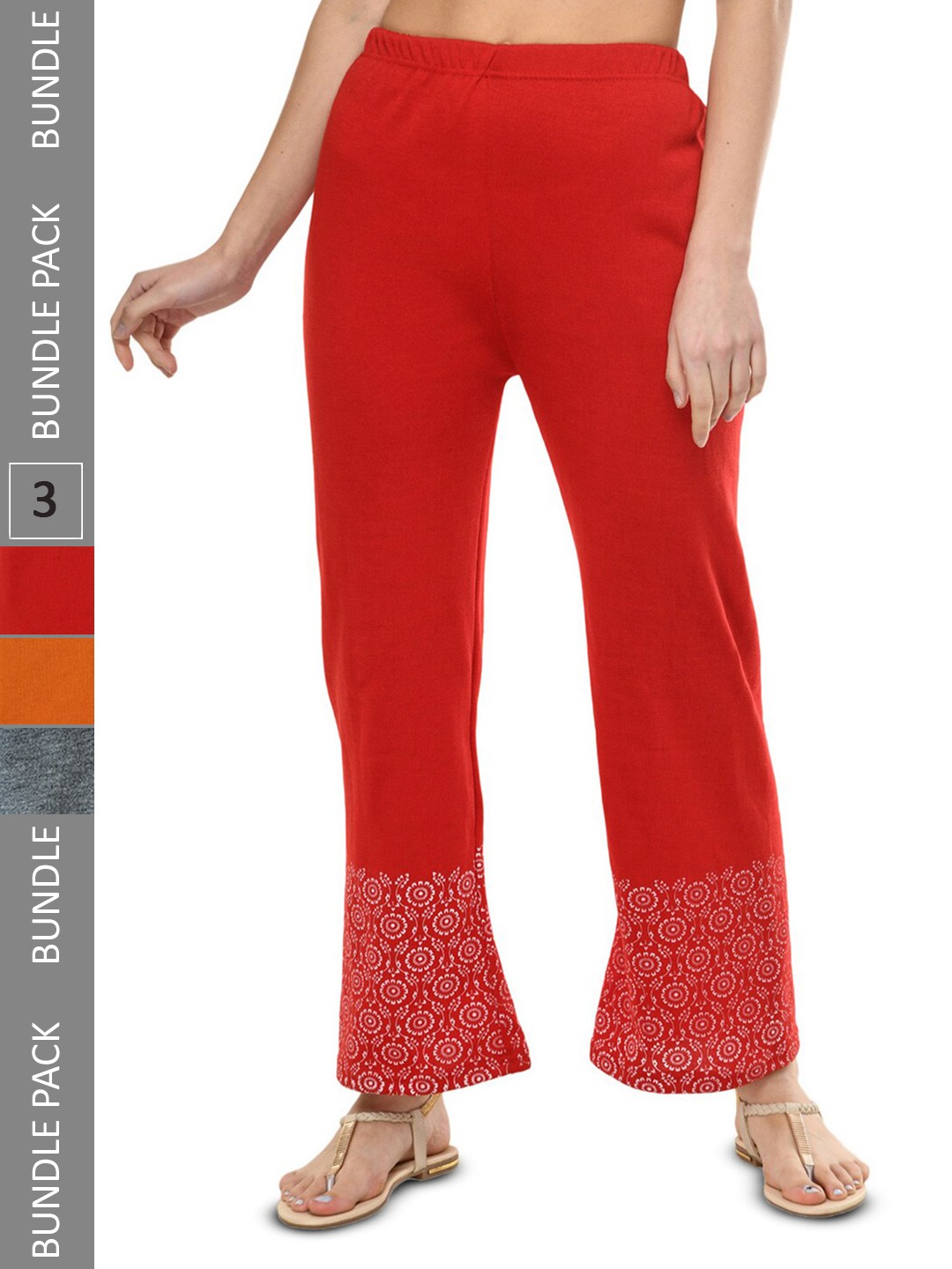 

IndiWeaves Pack Of 3 Straight Leg Acrylic Palazzos, Red