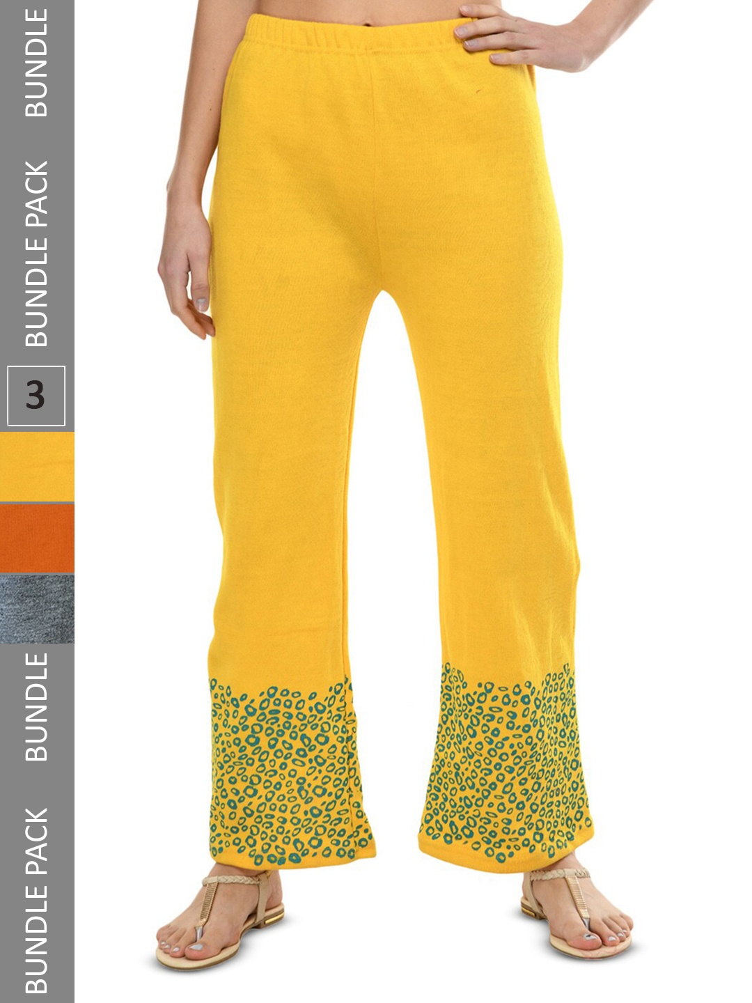 

IndiWeaves Pack Of 3 Printed Mid-Rise Straight Fit Palazzos, Yellow