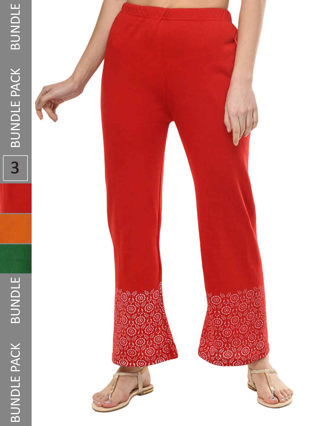 

IndiWeaves Pack Of 3 Abstract Printed Mid-Rise Wide Leg Fit Palazzos, Orange