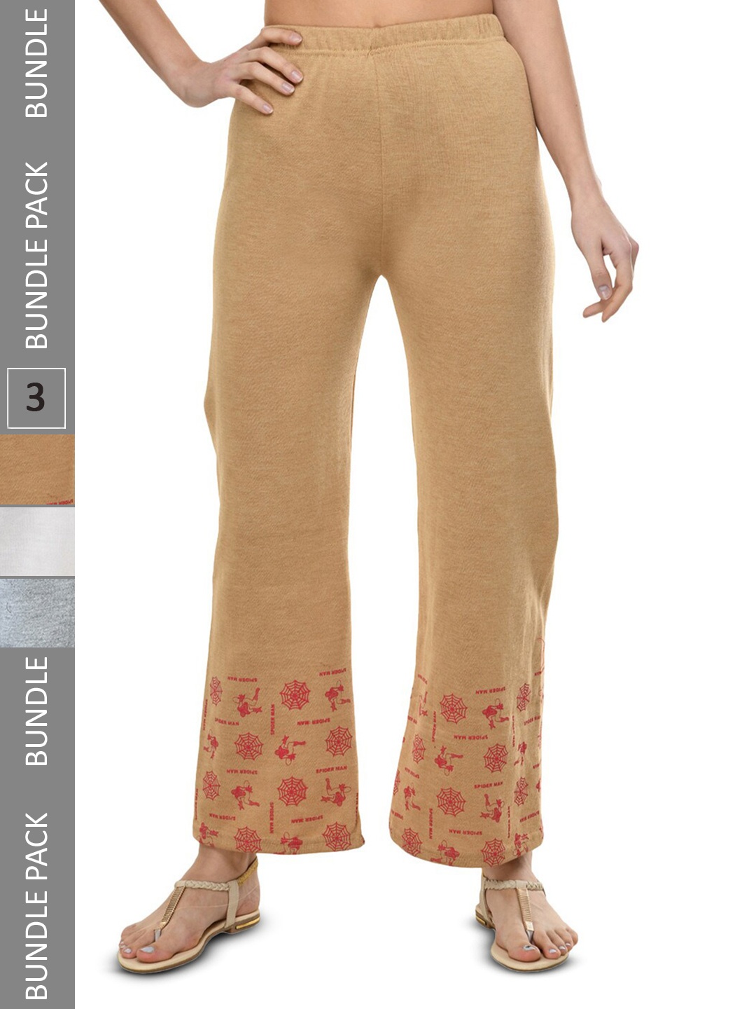 

IndiWeaves Pack of 3 Geometric Hem Design Woolen Warm Palazzos, Beige