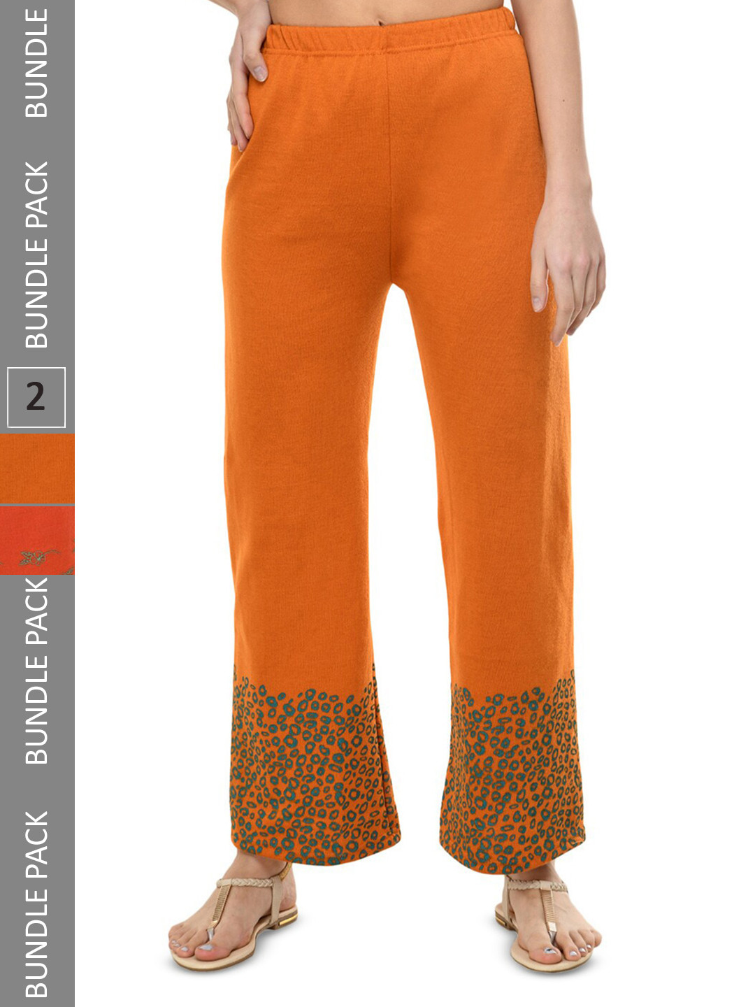 

IndiWeaves Pack Of 2 Abstract Printed Acrylic Straight Fit Palazzos, Orange