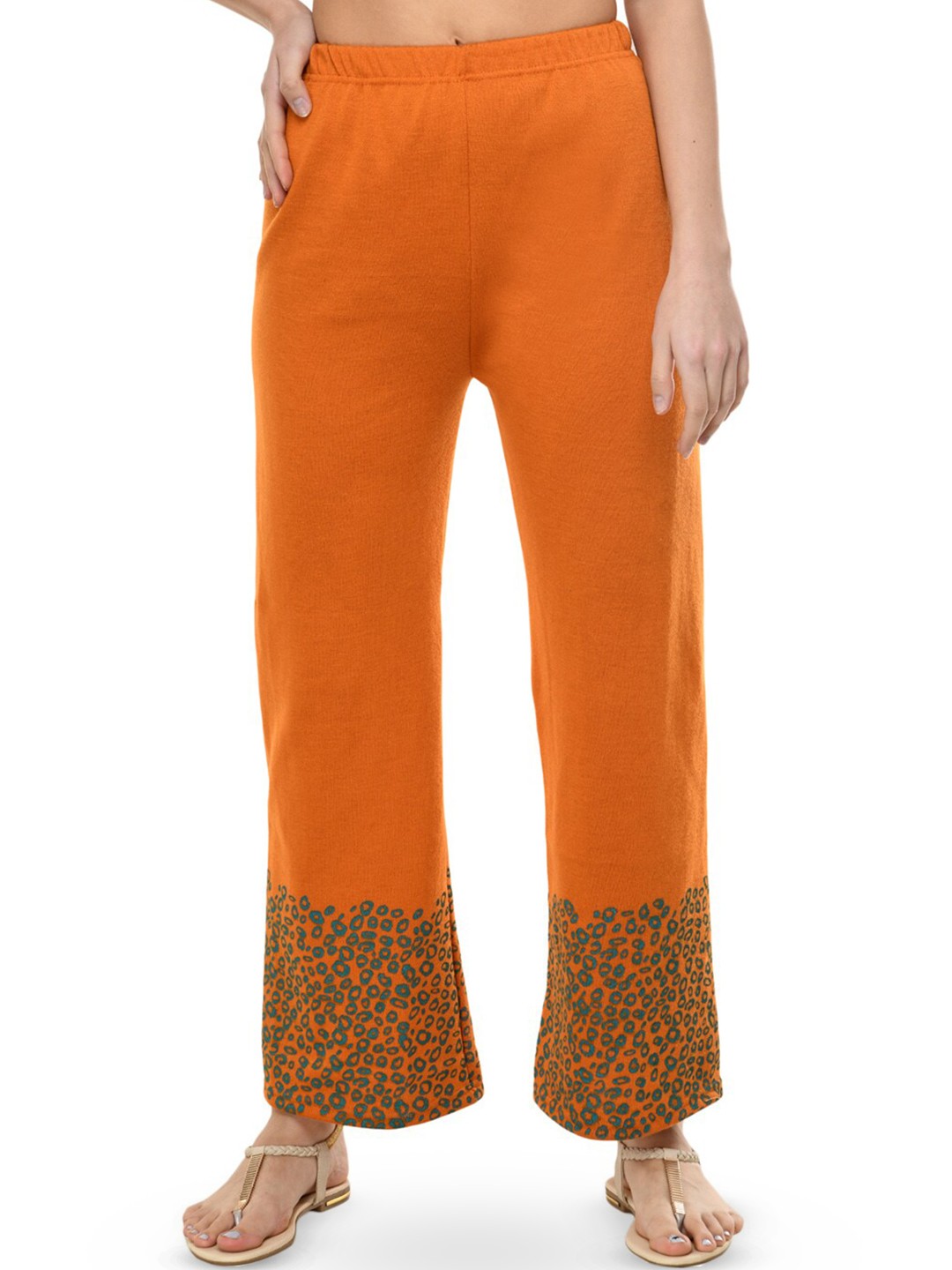 

IndiWeaves Abstract Hem Design Mid-Rise Straight-Fit Palazzos, Orange