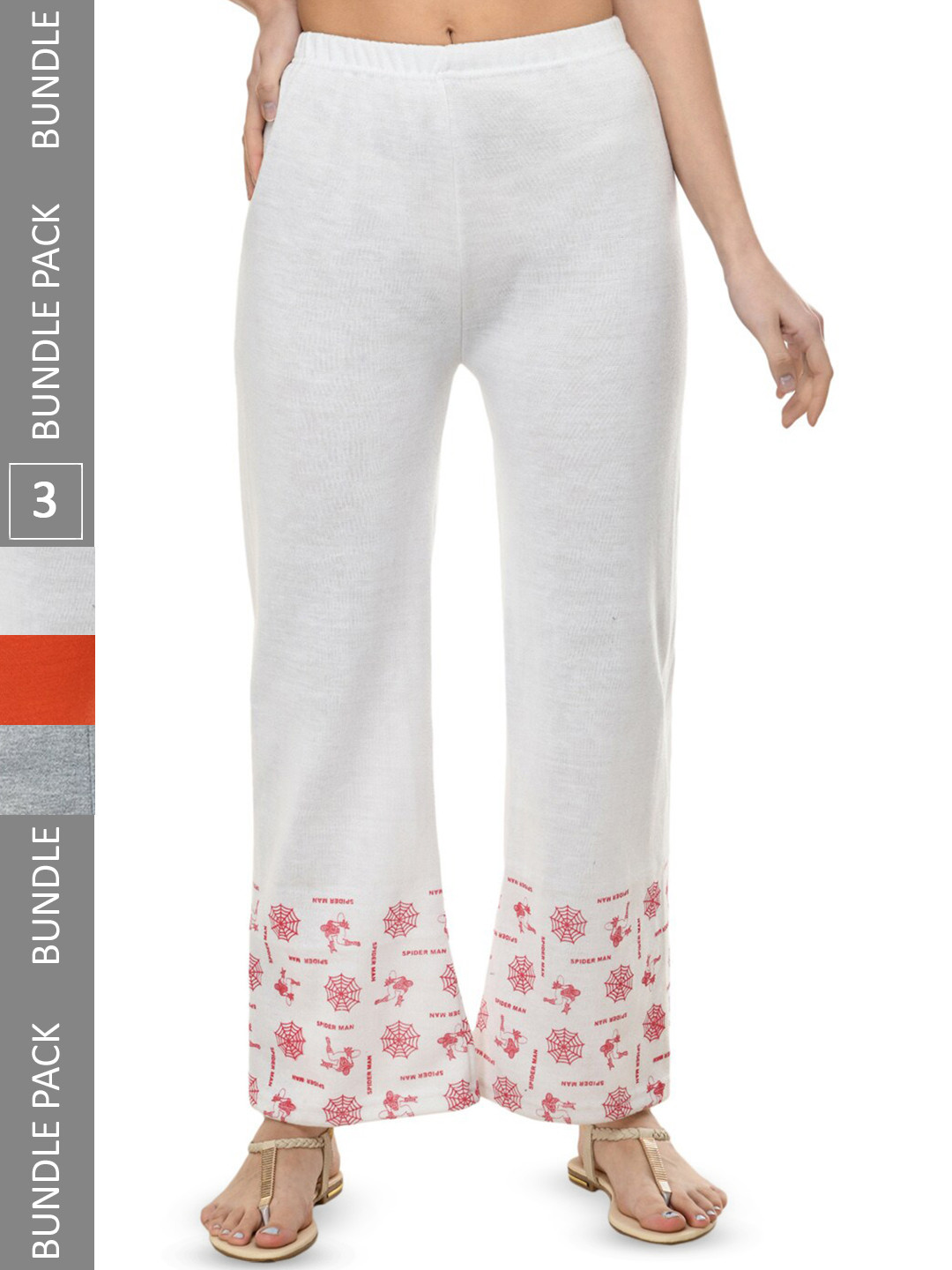 

IndiWeaves Pack Of 3 Printed Mid-Rise Straight Fit Palazzos, White