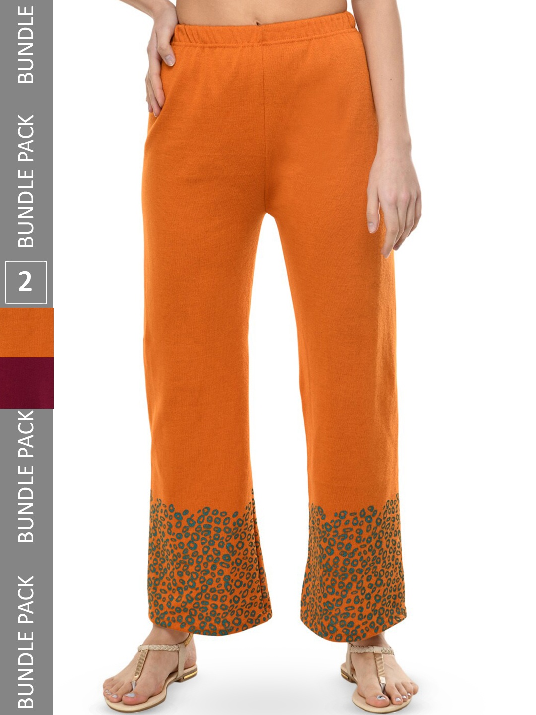 

IndiWeaves Pack Of 2 Straight Fit Palazzos, Maroon
