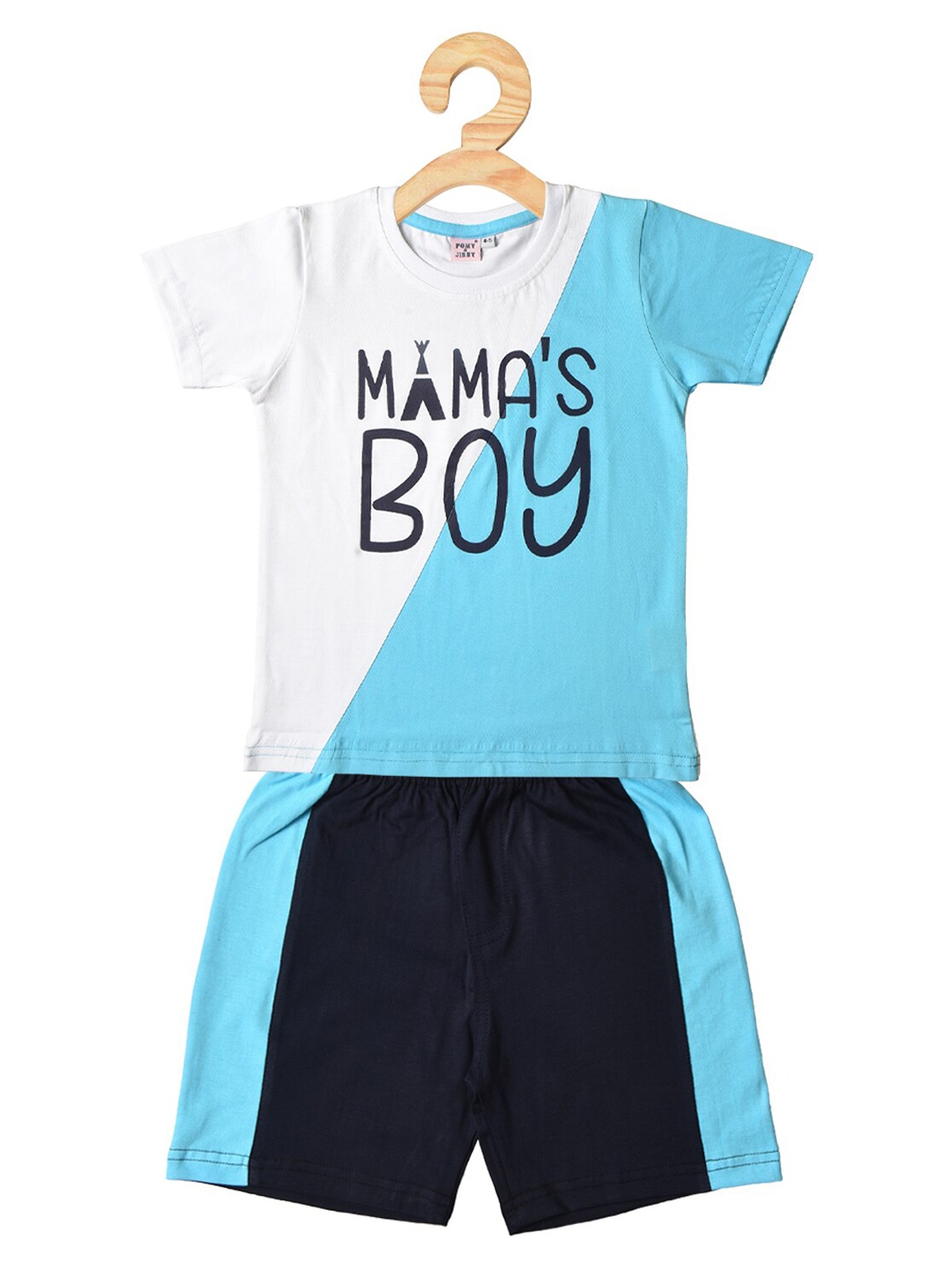 

POMY & JINNY Boys Colourblocked Pure Cotton T-shirt with Shorts, Blue