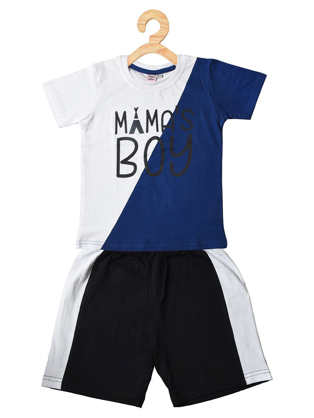 

POMY & JINNY Boys Colourblocked Pure Cotton T-shirt with Shorts, Blue