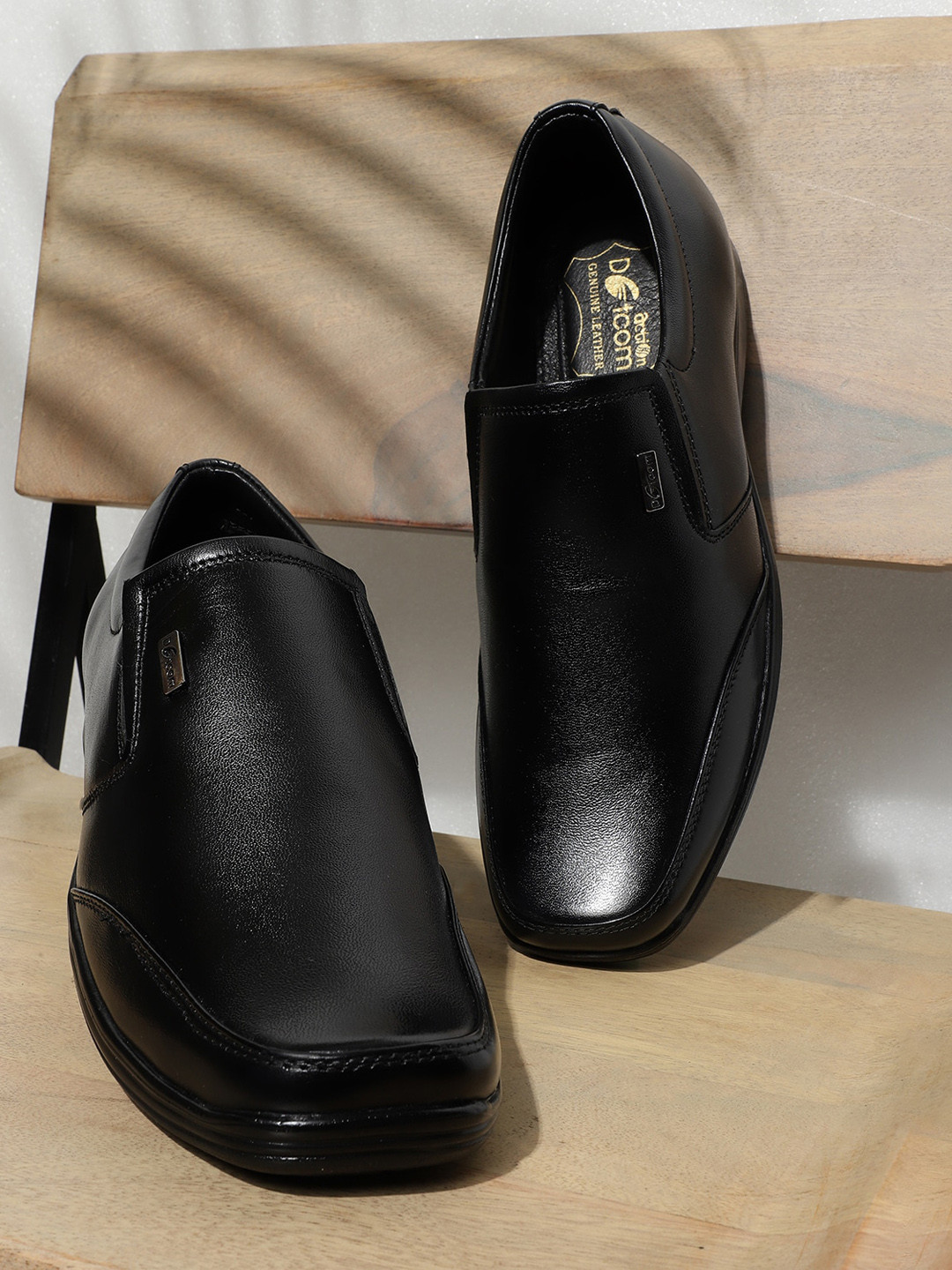 

Action Men Dotcom Square Toe Textured Leather Formal Slip-On Shoes, Black
