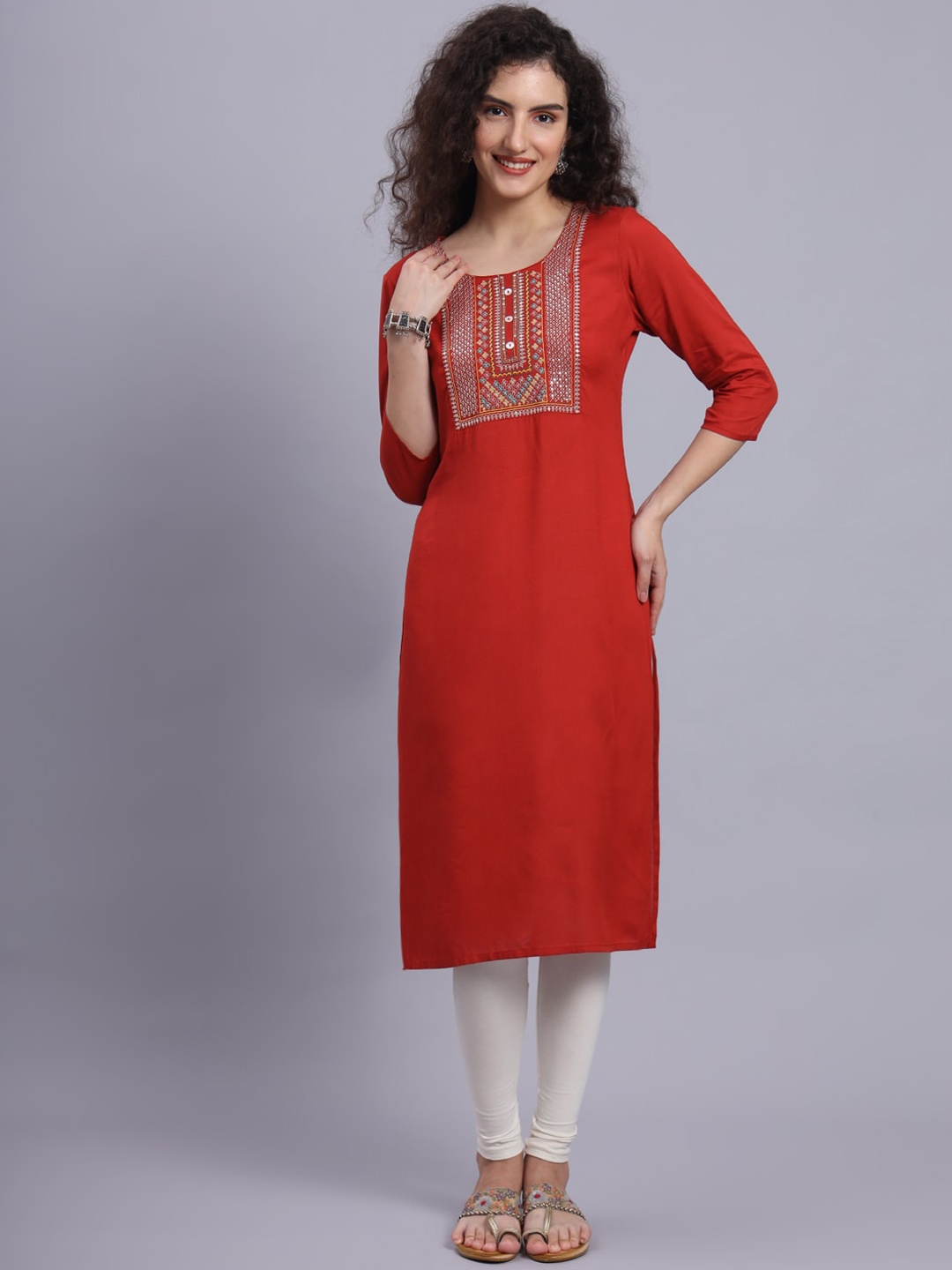 

PREKSHA Ethnic Motifs Yoke Design Sequinned Kurta, Rust