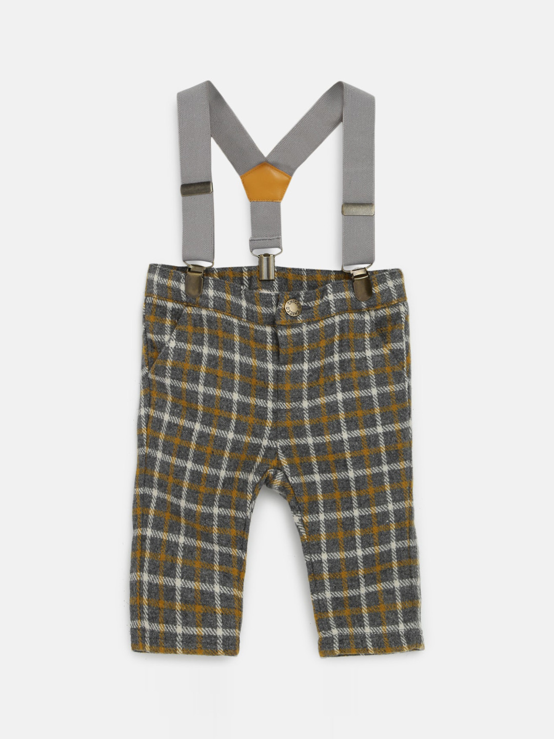 

Chicco Infant Boys Mid-Rise Checked Comfort Fit Trousers With Suspenders, Grey