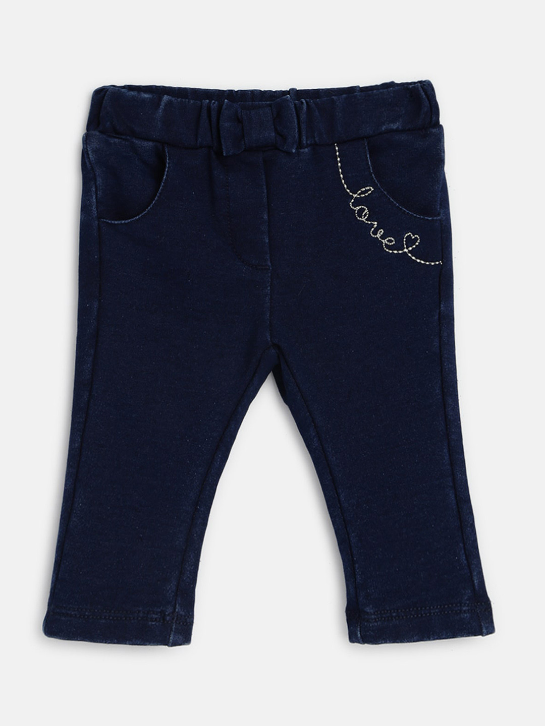 

Chicco Infant Girls Mid-Rise Comfort Fit Cotton Denim Trousers, Navy blue