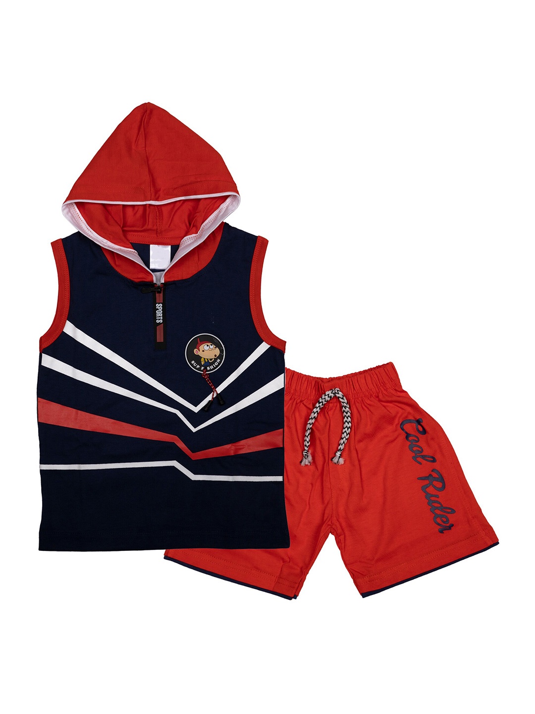 

CELEBRITY CLUB Boys Printed Hooded Pure Cotton T-shirt with Shorts, Black