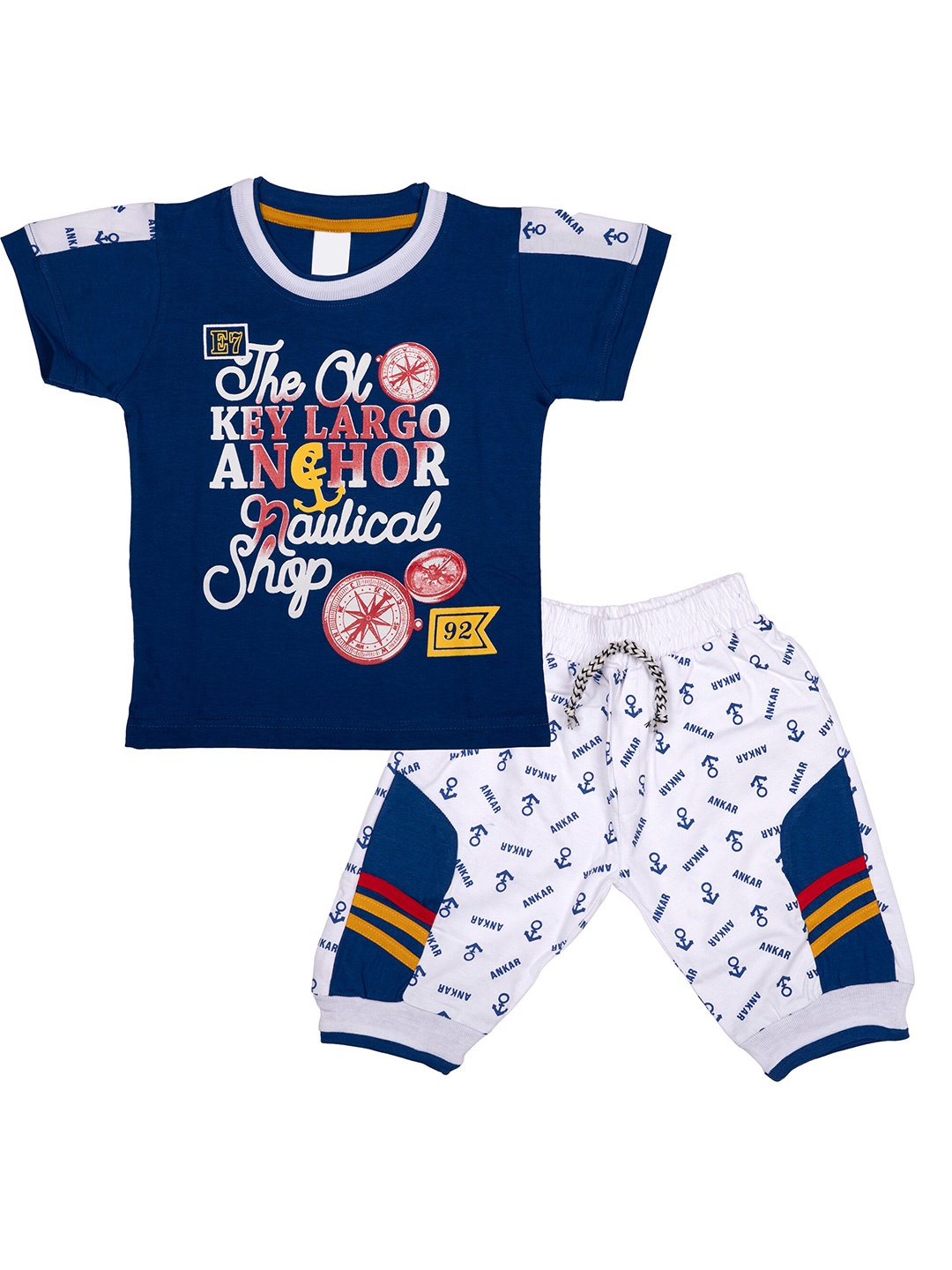 

CELEBRITY CLUB Boys Printed Pure Cotton T-shirt with Trousers, Navy blue