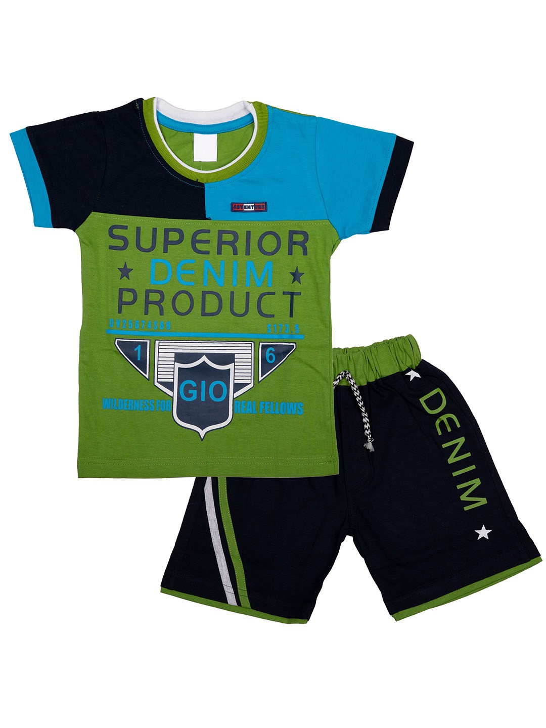 

CELEBRITY CLUB Boys Printed Pure Cotton T-shirt with Shorts, Green
