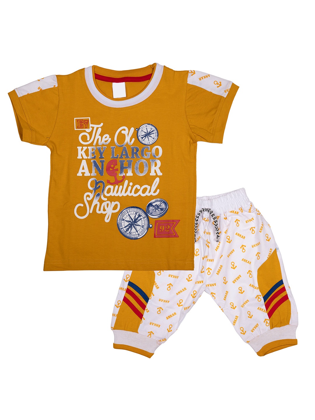 

CELEBRITY CLUB Boys Printed Pure Cotton T-shirt with Capris, Yellow