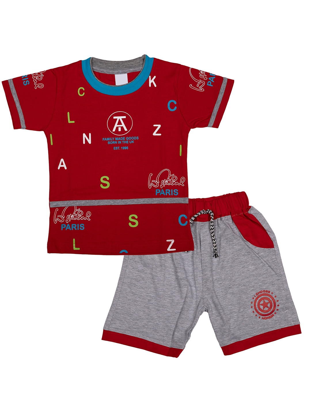 

CELEBRITY CLUB Boys Printed Pure Cotton T-shirt with Shorts, Red
