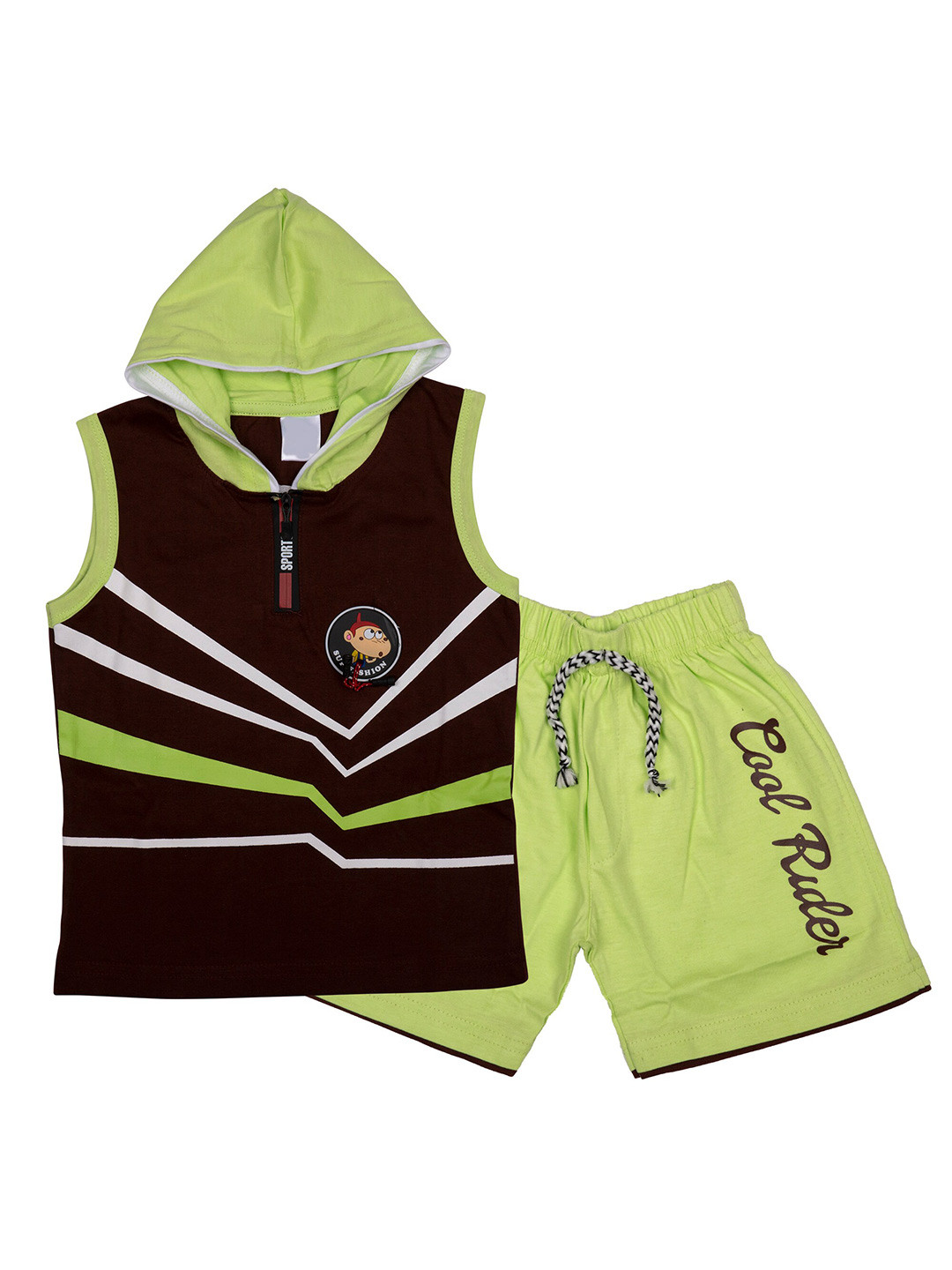 

CELEBRITY CLUB Boys Printed Pure Cotton T-shirt with Shorts, Brown
