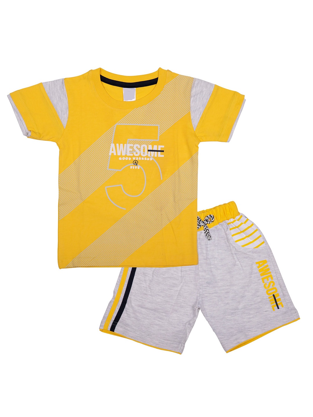 

CELEBRITY CLUB Boys Printed Pure Cotton T-shirt with Shorts, Yellow