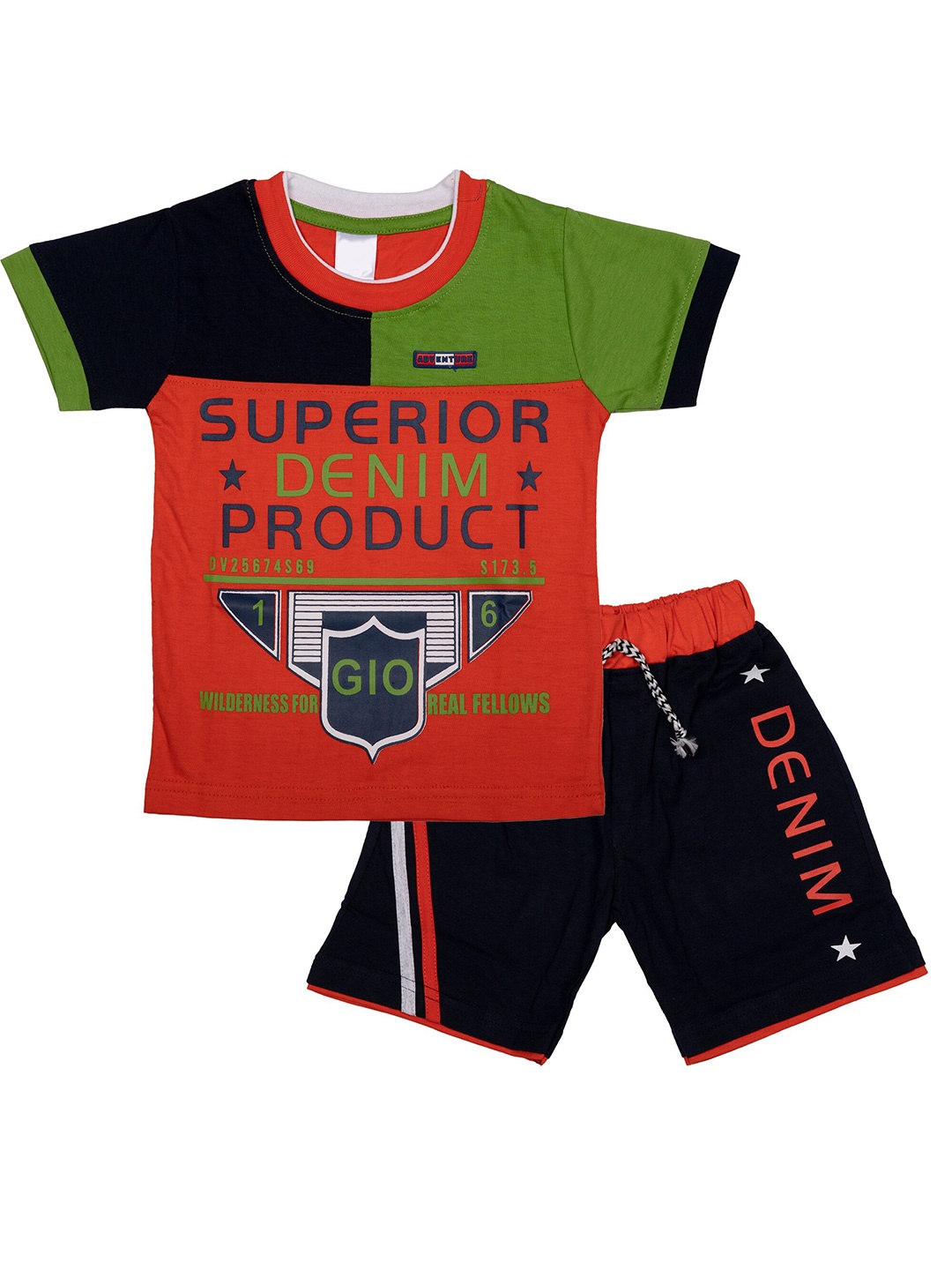 

CELEBRITY CLUB Boys Colourblocked Pure Cotton T-shirt with Shorts, Orange