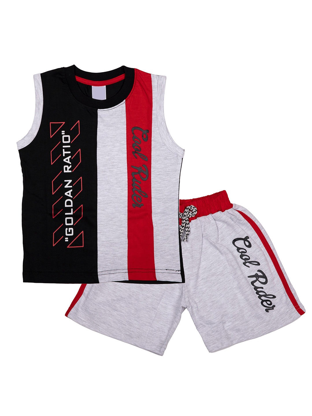 

CELEBRITY CLUB Boys Colourblocked Pure Cotton T-shirt with Shorts, Grey