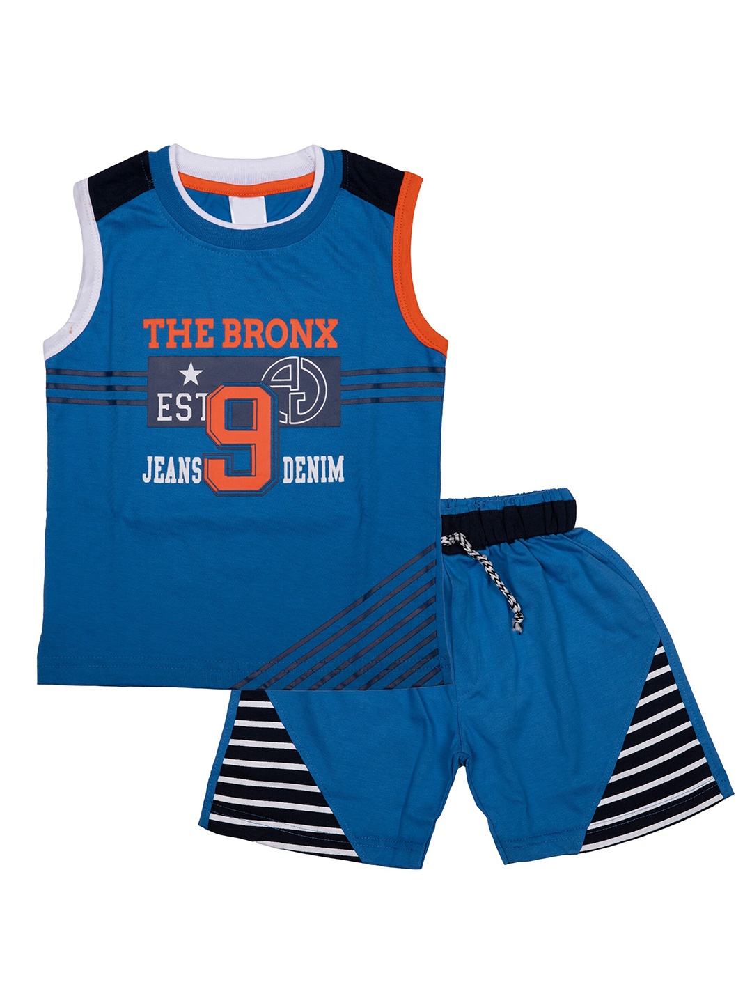 

CELEBRITY CLUB Boys Printed Pure Cotton T-shirt with Shorts, Navy blue
