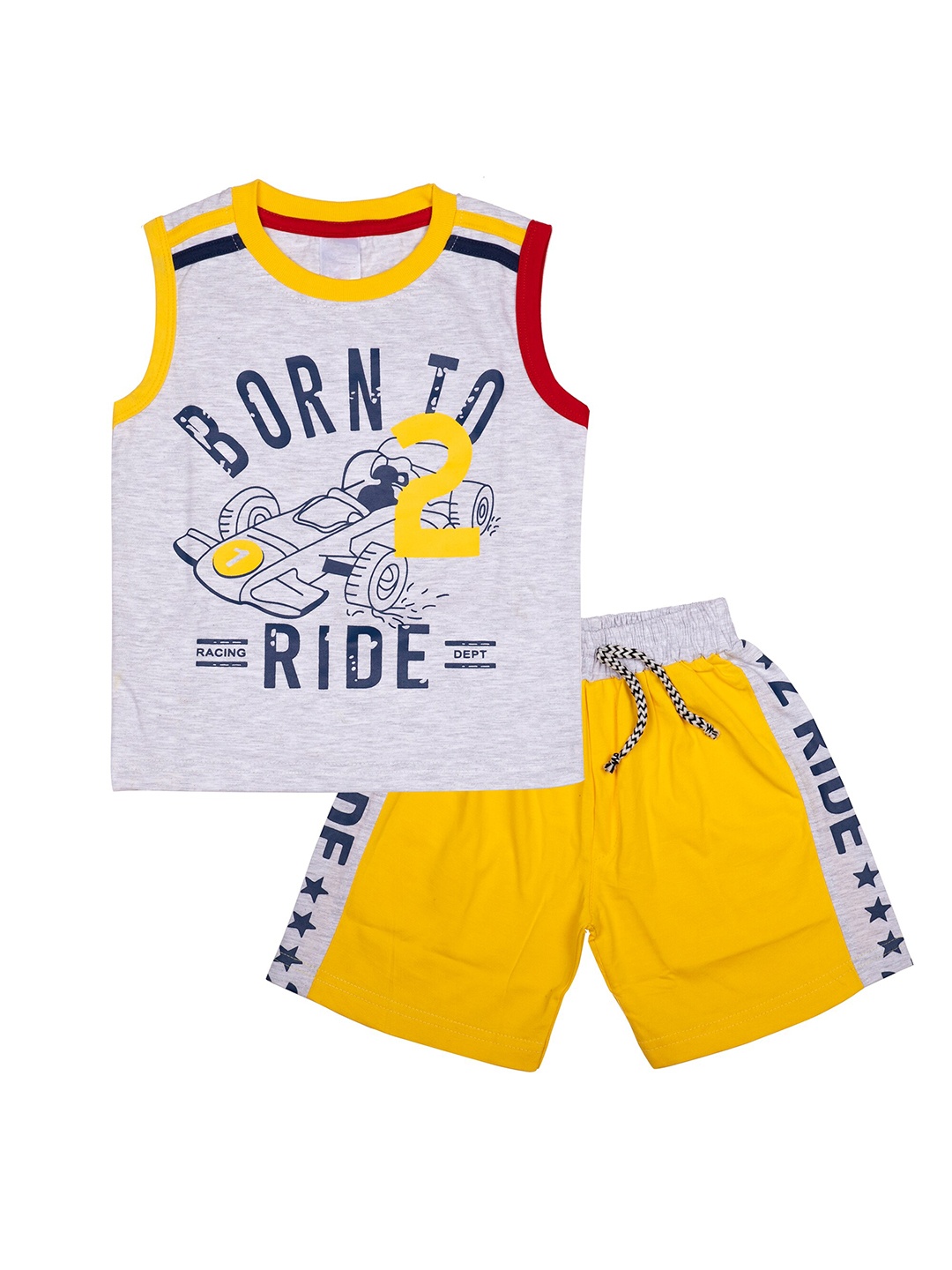 

CELEBRITY CLUB Boys Typography Printed Pure Cotton T-shirt with Shorts, Grey