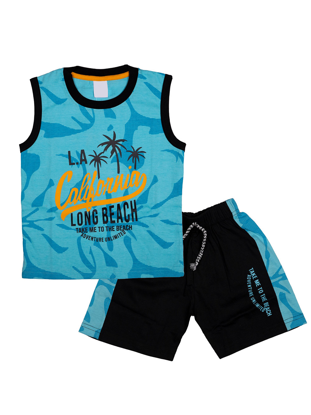 

CELEBRITY CLUB Boys Printed Pure Cotton T-shirt with Shorts, Blue
