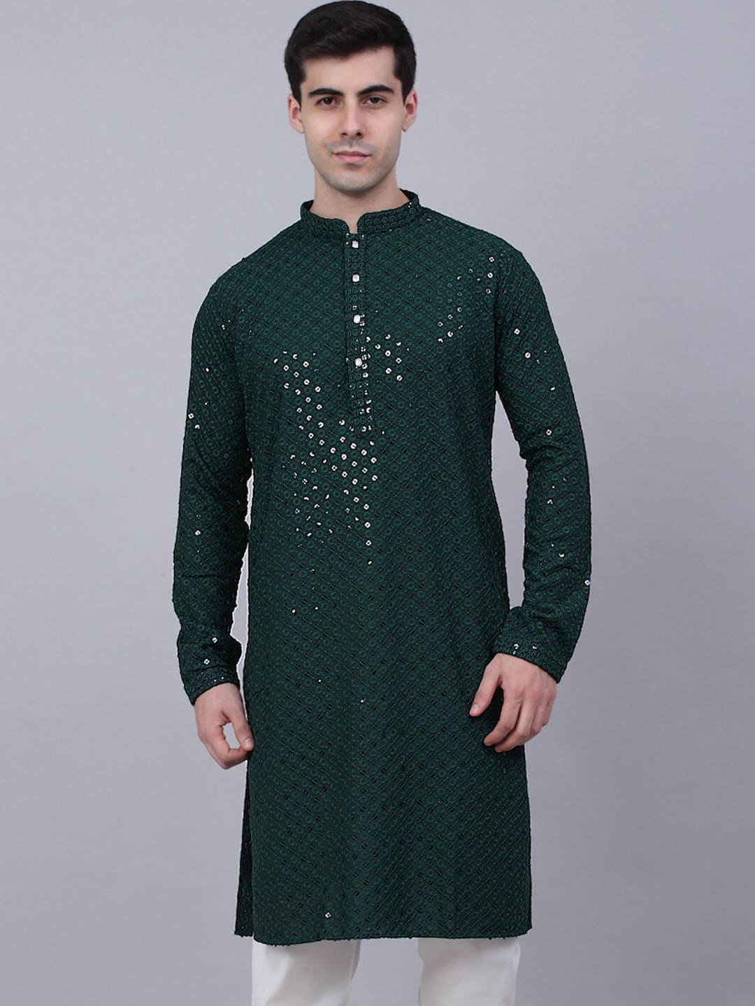 

Angroop Sequinned Embroidered Mandarin Collar Long Sleeves Kurta, Green