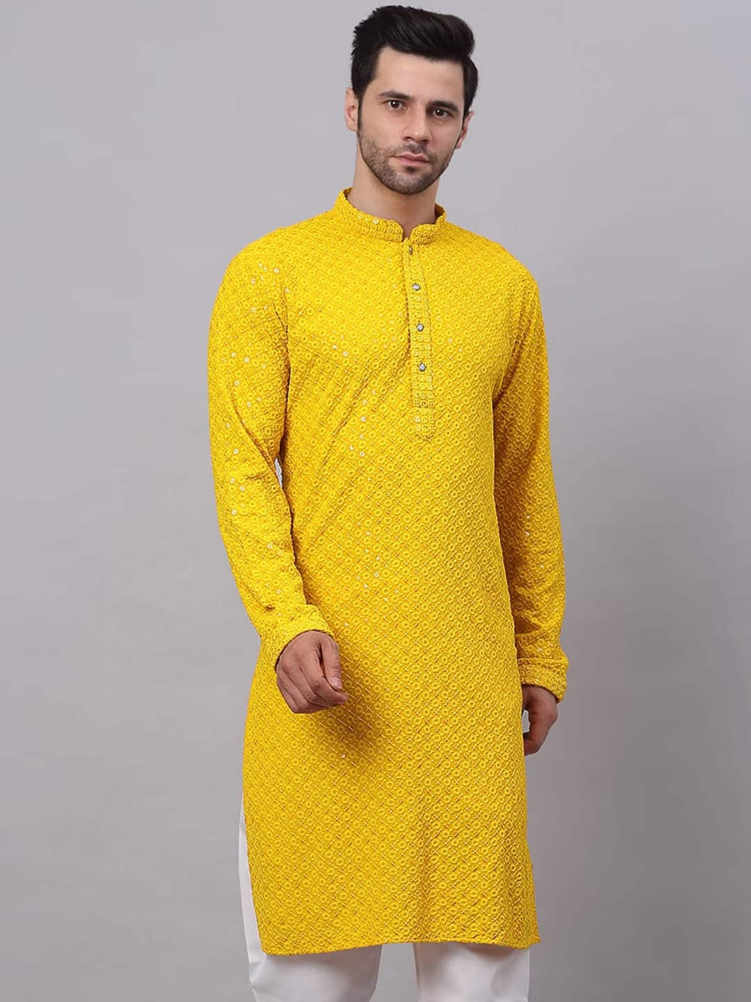 

Angroop Sequinned Embroidered Mandarin Collar Long Sleeves Kurta, Yellow