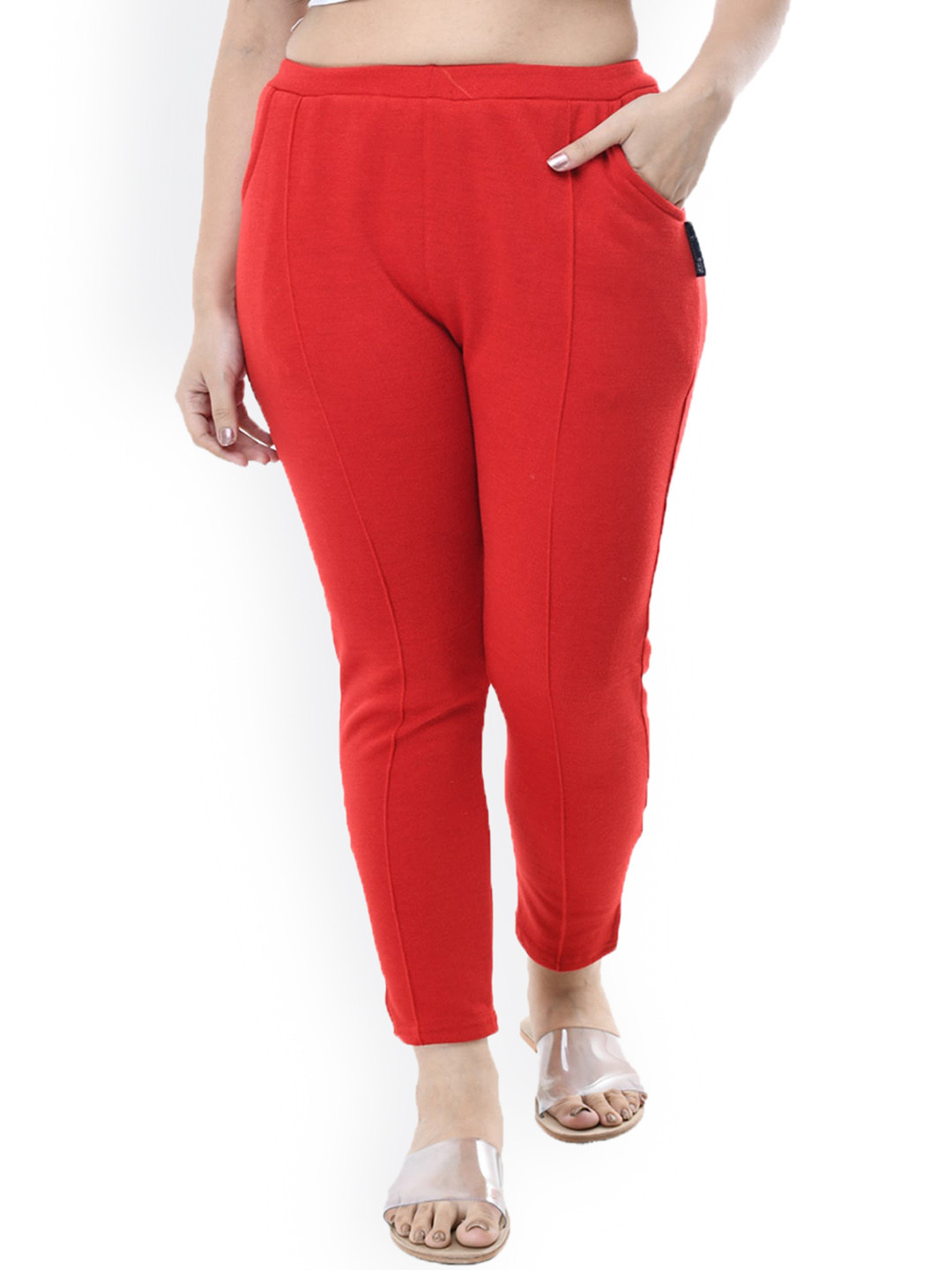 

IndiWeaves Women Relaxed High-Rise Wool Trousers, Red