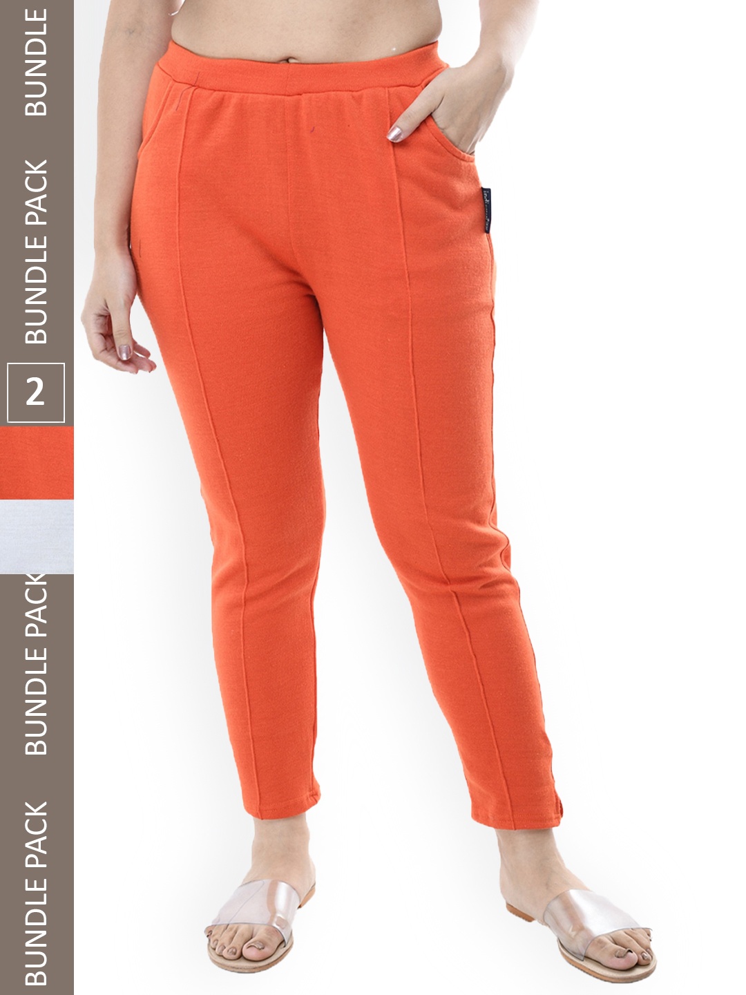 

IndiWeaves Women Pack of 2 Relaxed High-Rise Wool Trousers, Orange